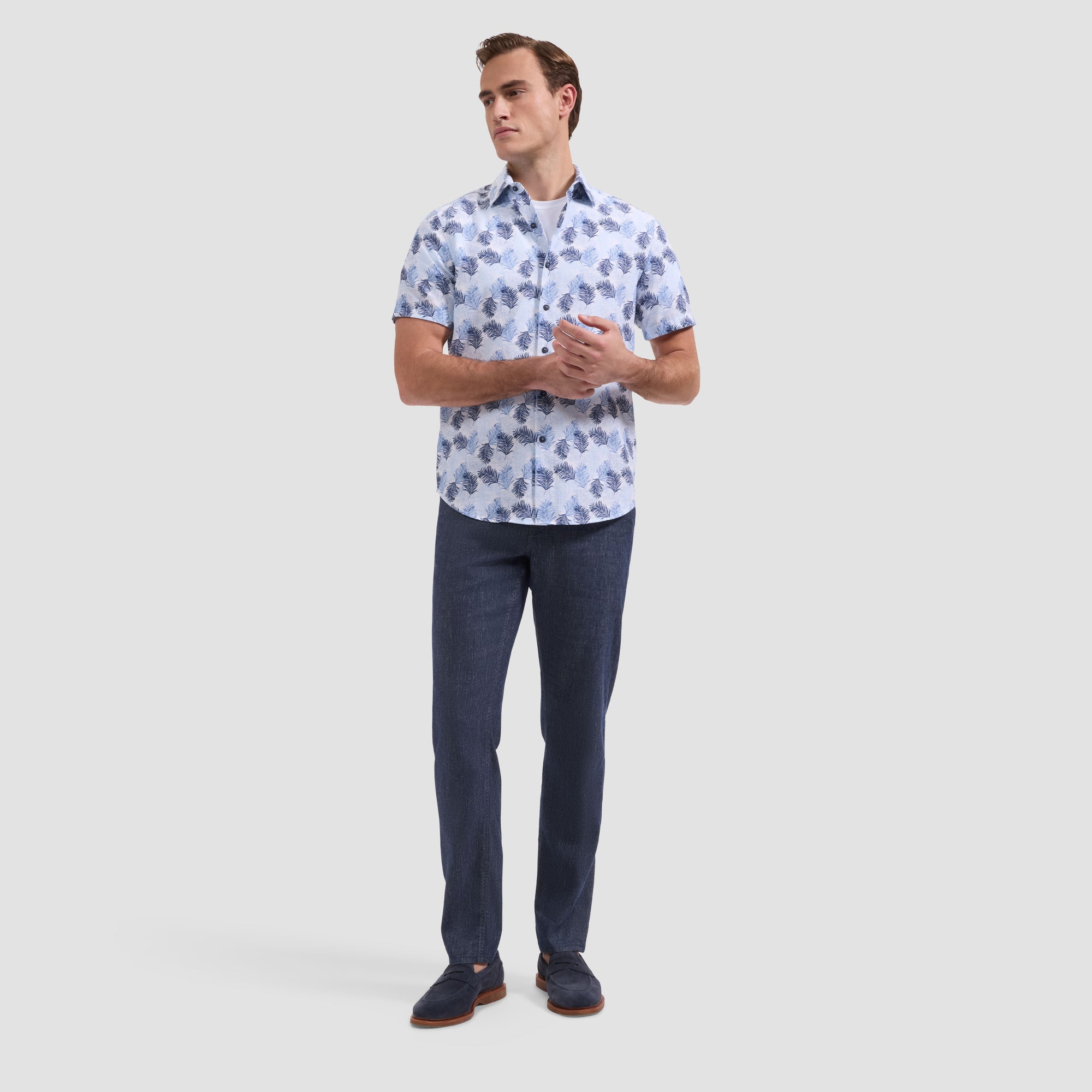 Orson Leaf Print Short-Sleeve Shirt
