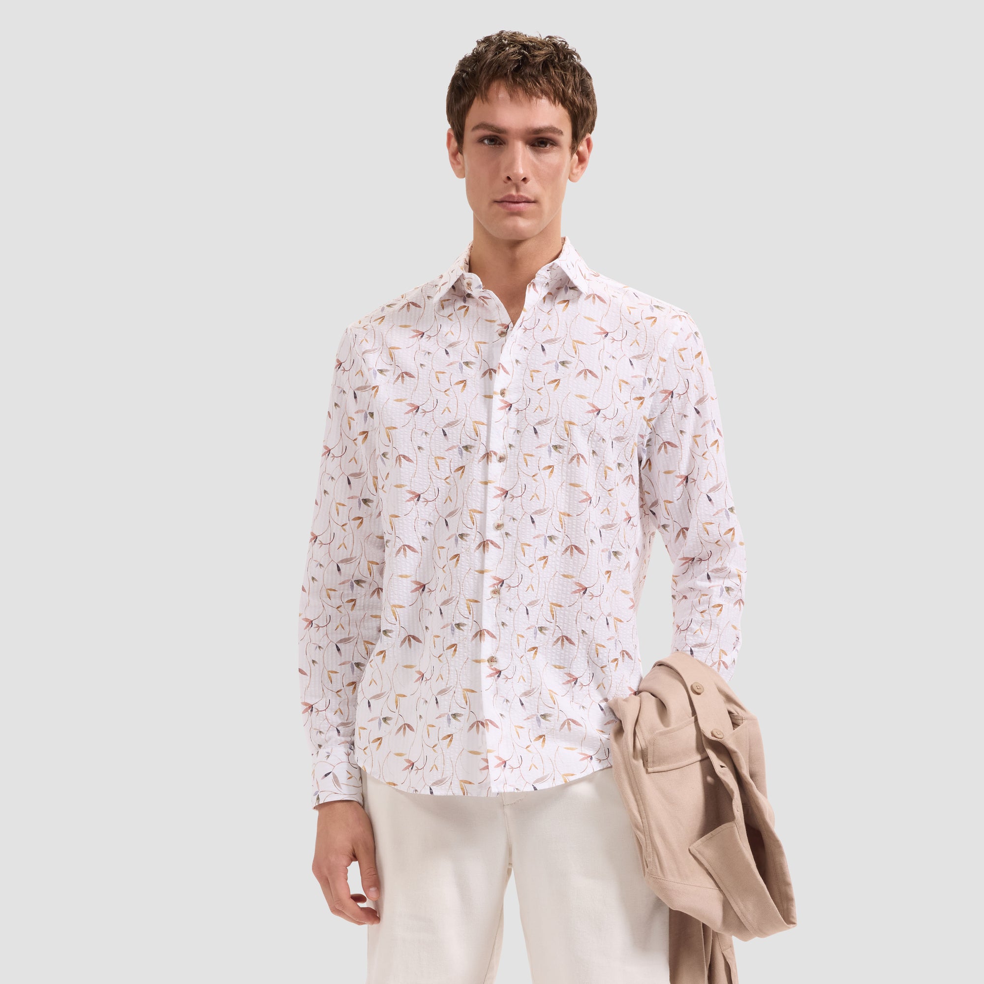 Julian Leaf Print Seersucker Shirt