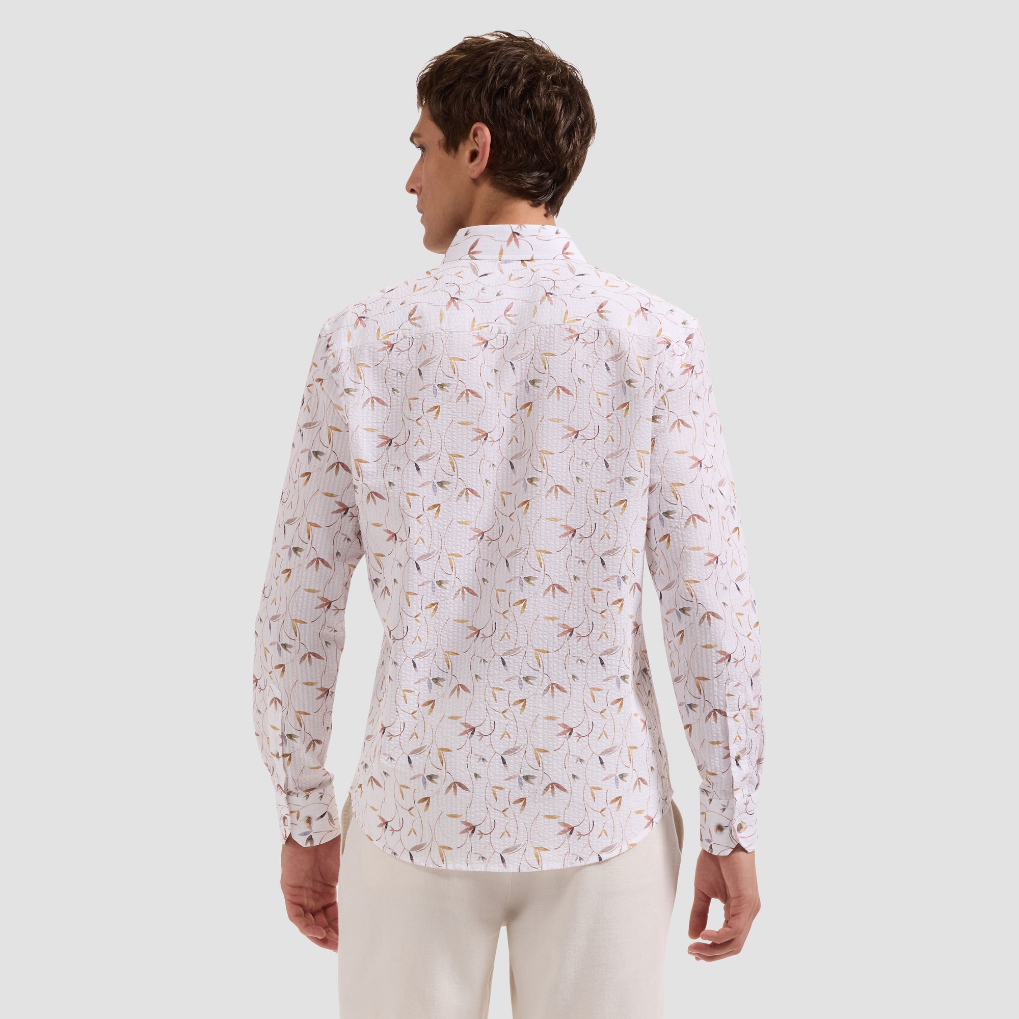 Julian Leaf Print Seersucker Shirt