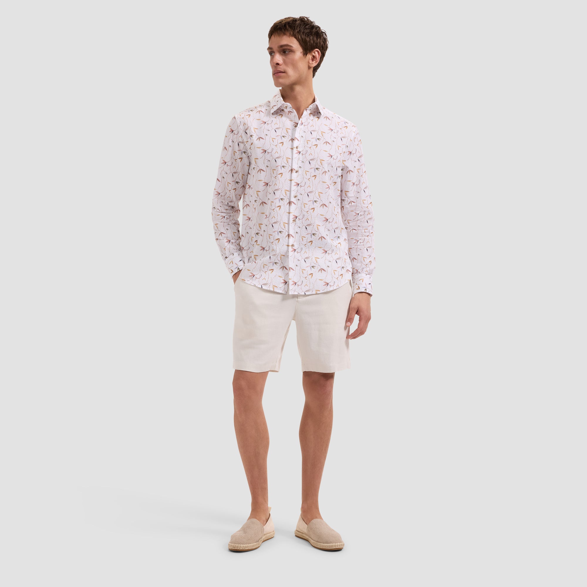 Julian Leaf Print Seersucker Shirt