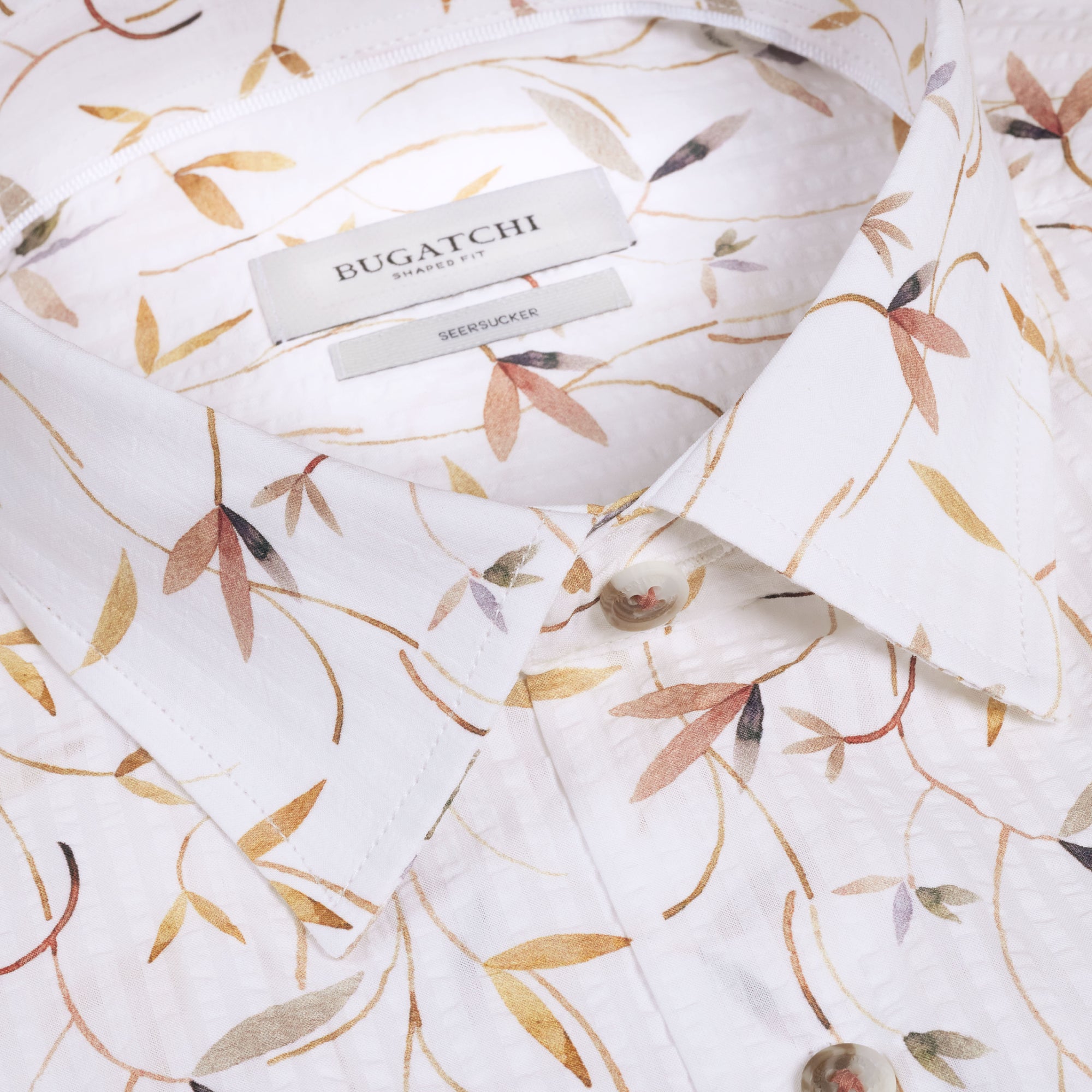 Julian Leaf Print Seersucker Shirt