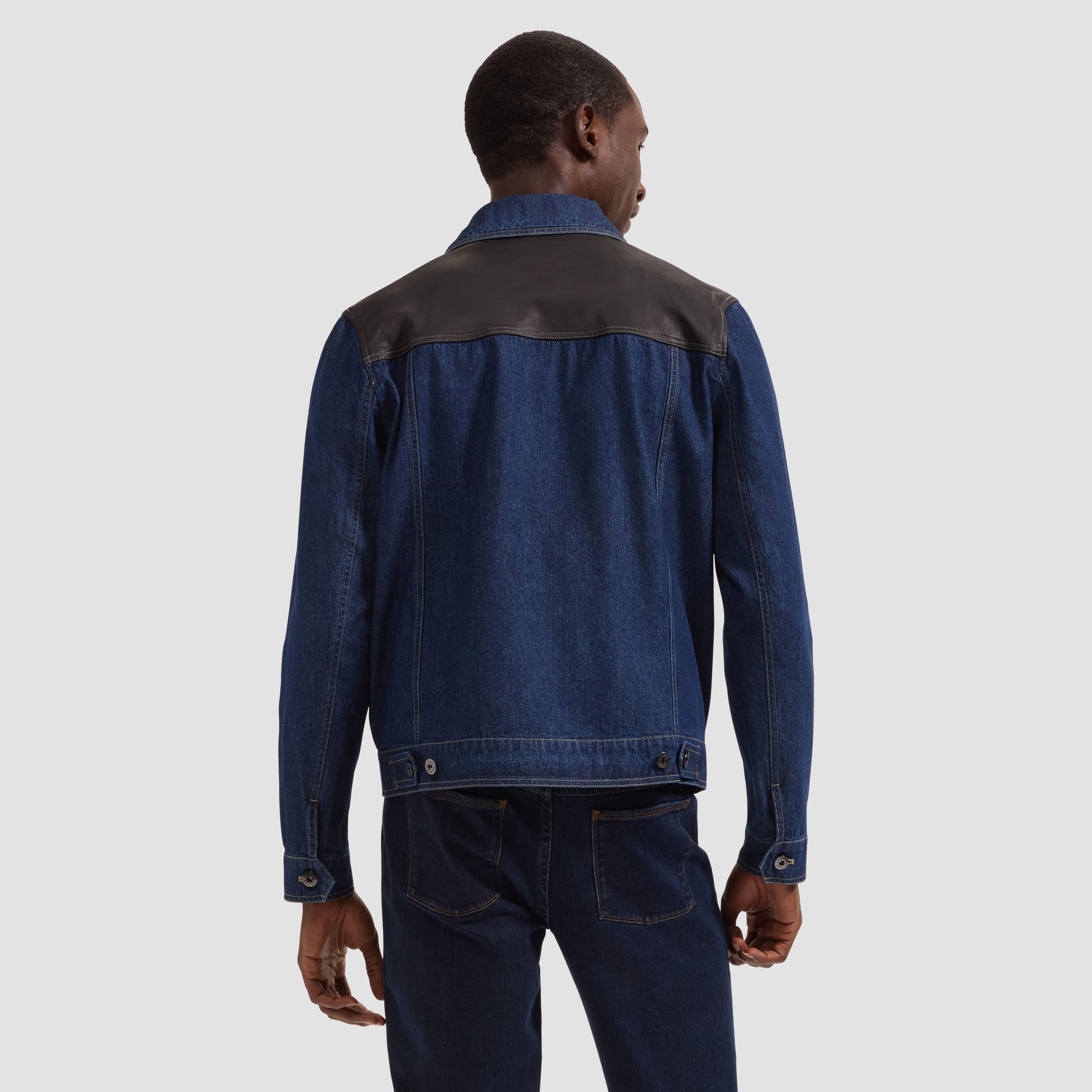 Denim Trucker Jacket with Leather Trim