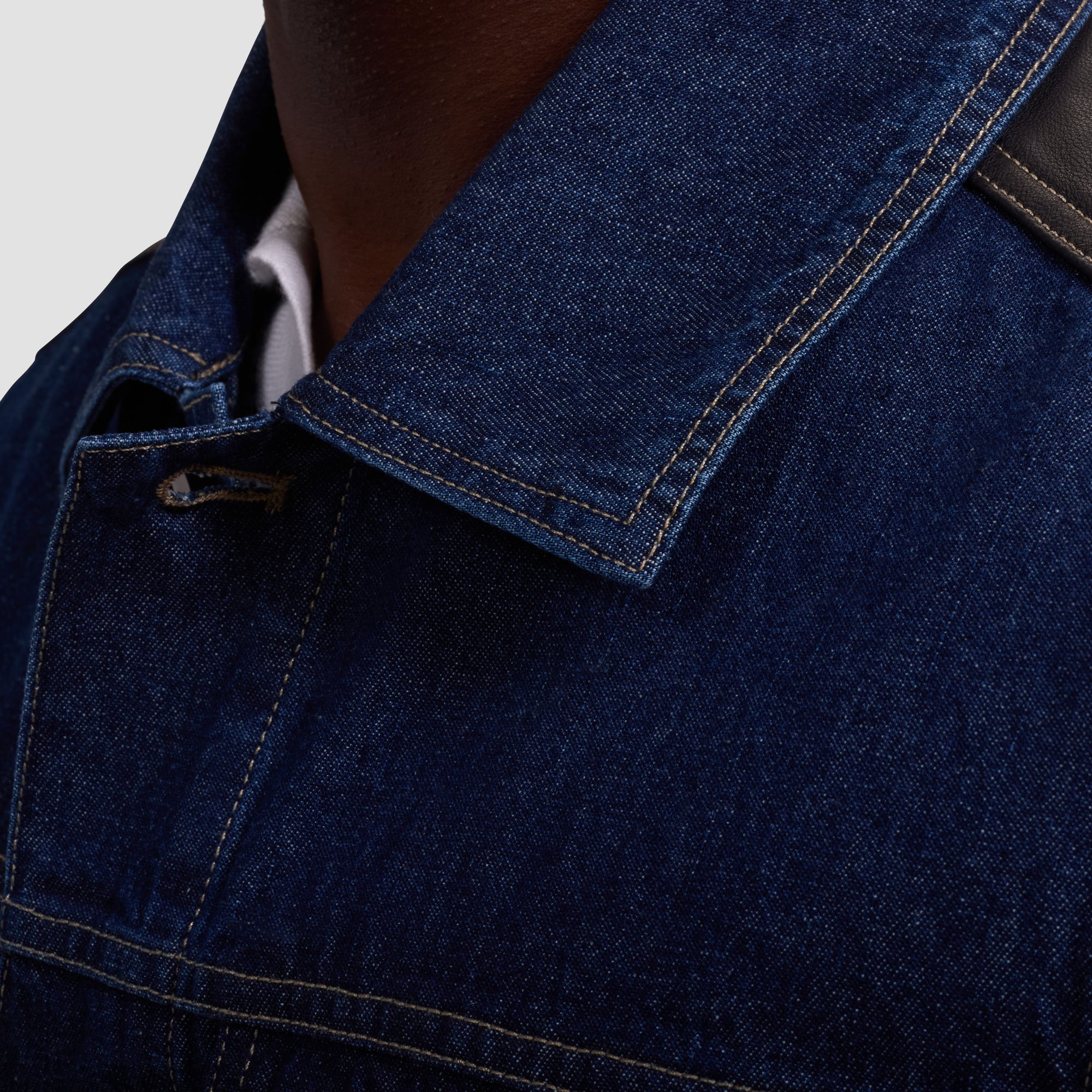Denim Trucker Jacket with Leather Trim