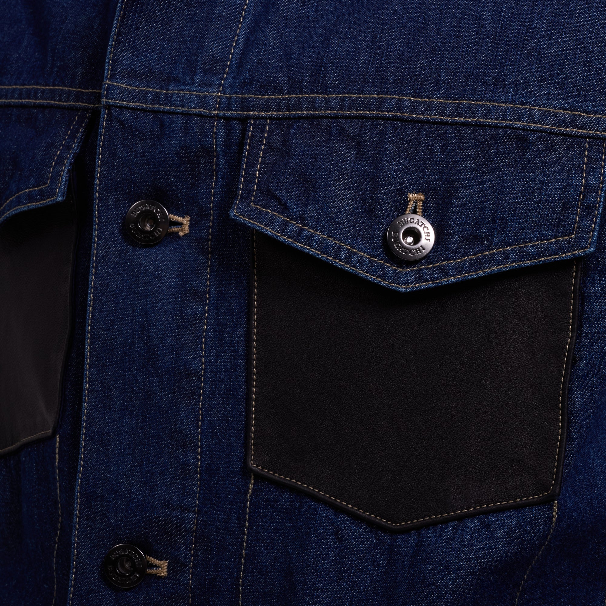 Denim Trucker Jacket with Leather Trim