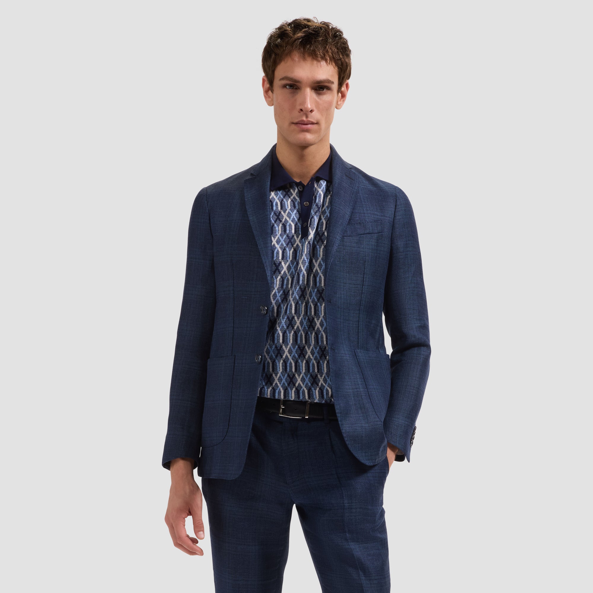 Tonal Madras Two-Button Blazer