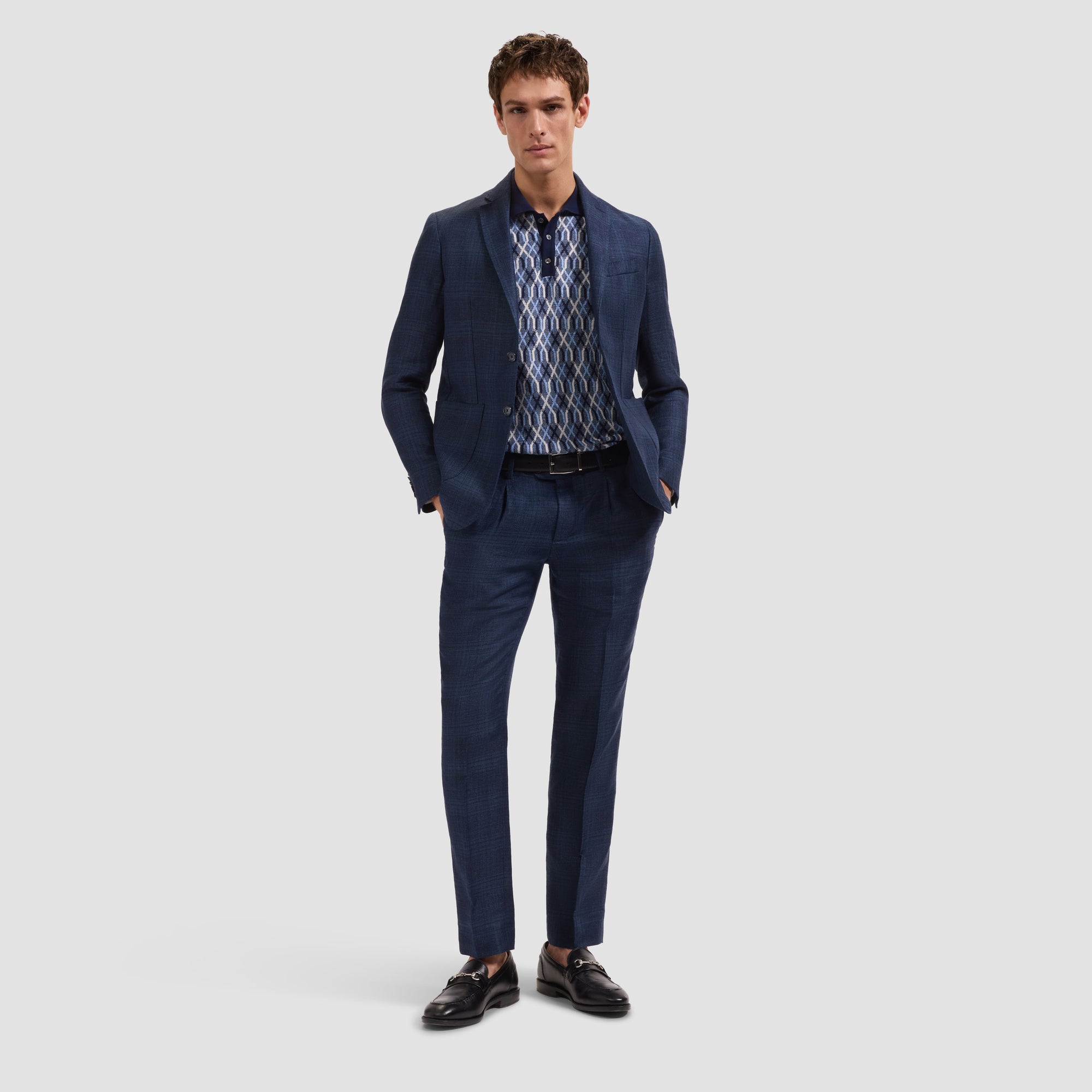 Tonal Madras Two-Button Blazer