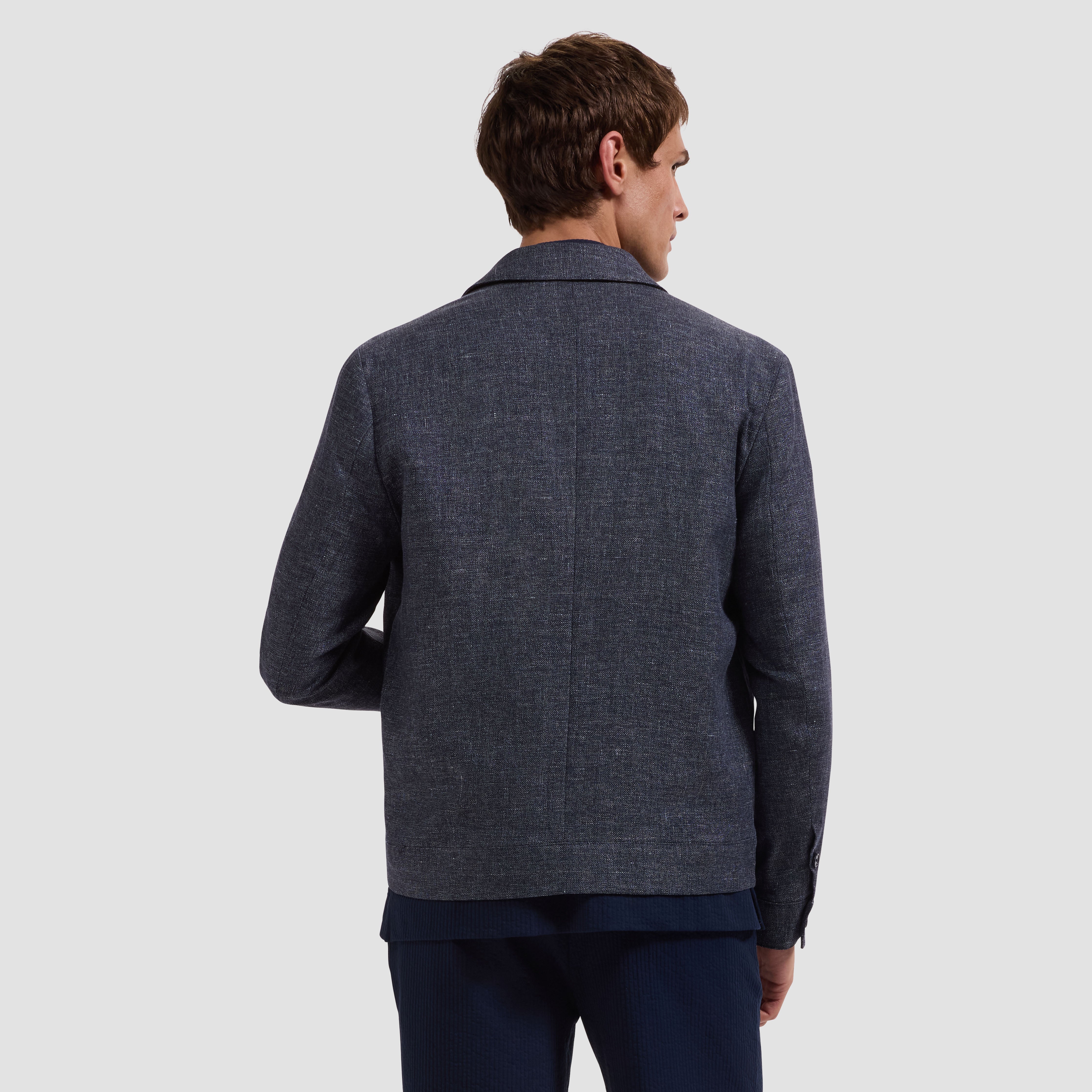 Wool-Linen Hopsack Jacket in Navy – BUGATCHI