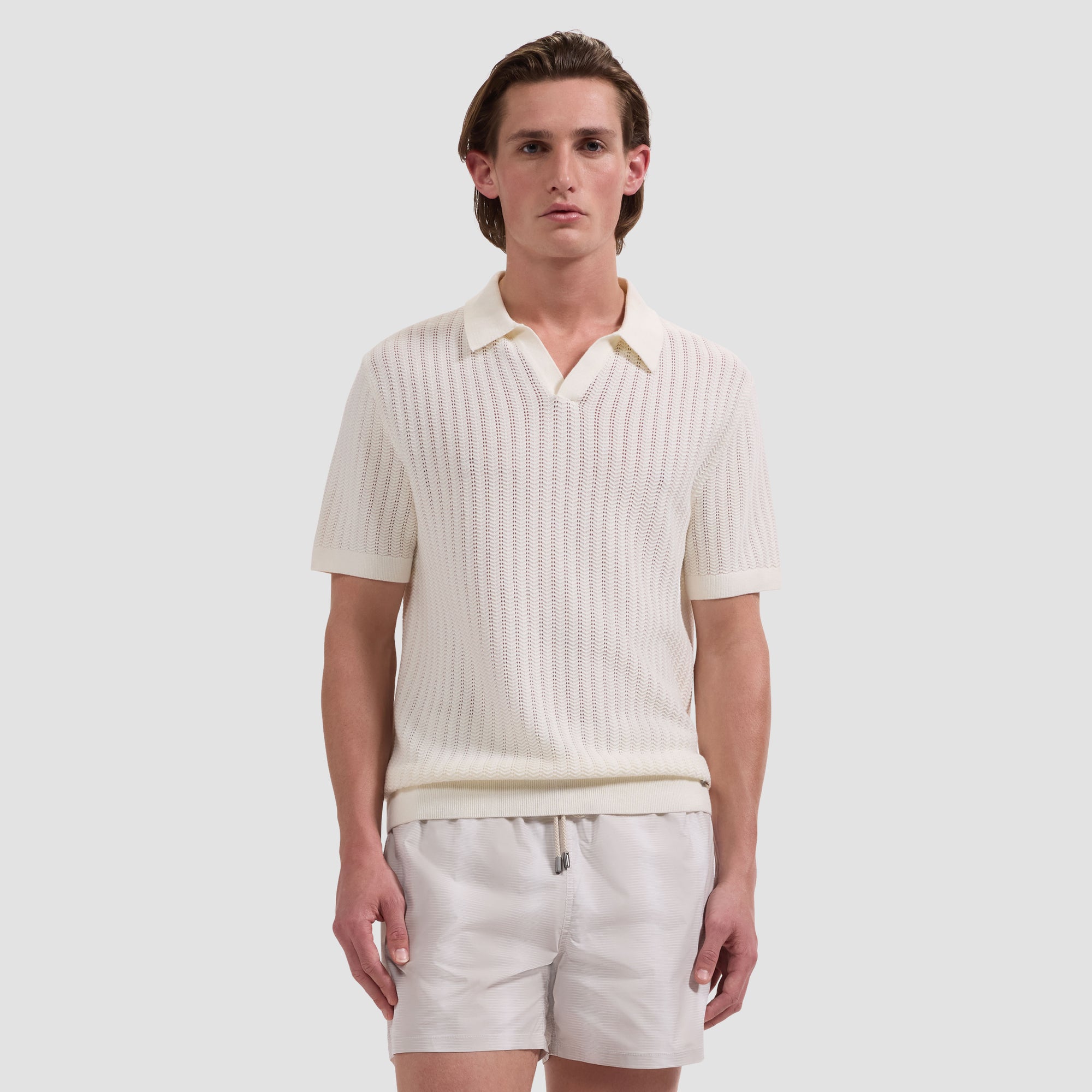 Cruz Shorter-Length Whisper Stripe Swim Trunks