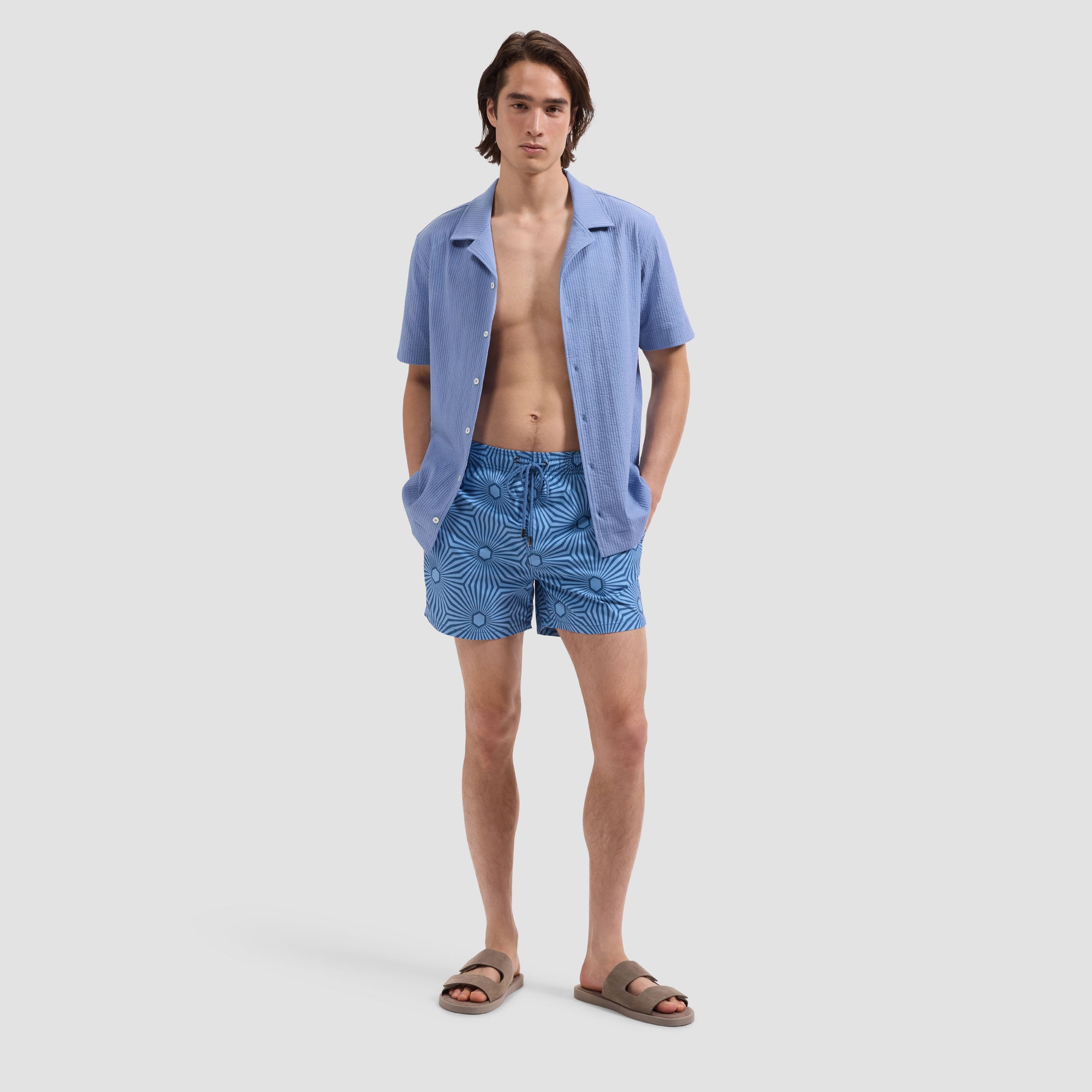 Cruz Shorter-Length Starburst Geo Swim Trunks