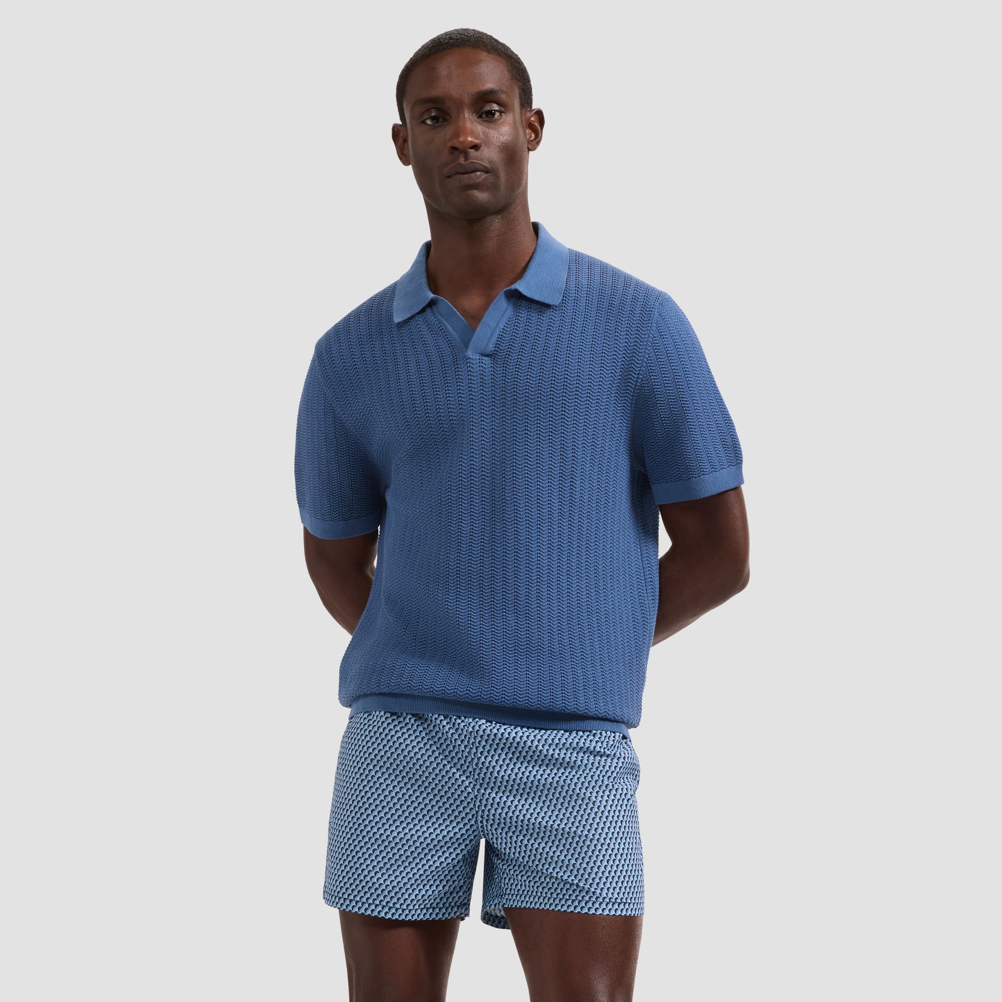 Cruz Shorter-Length Half-Moon Geo Swim Trunks