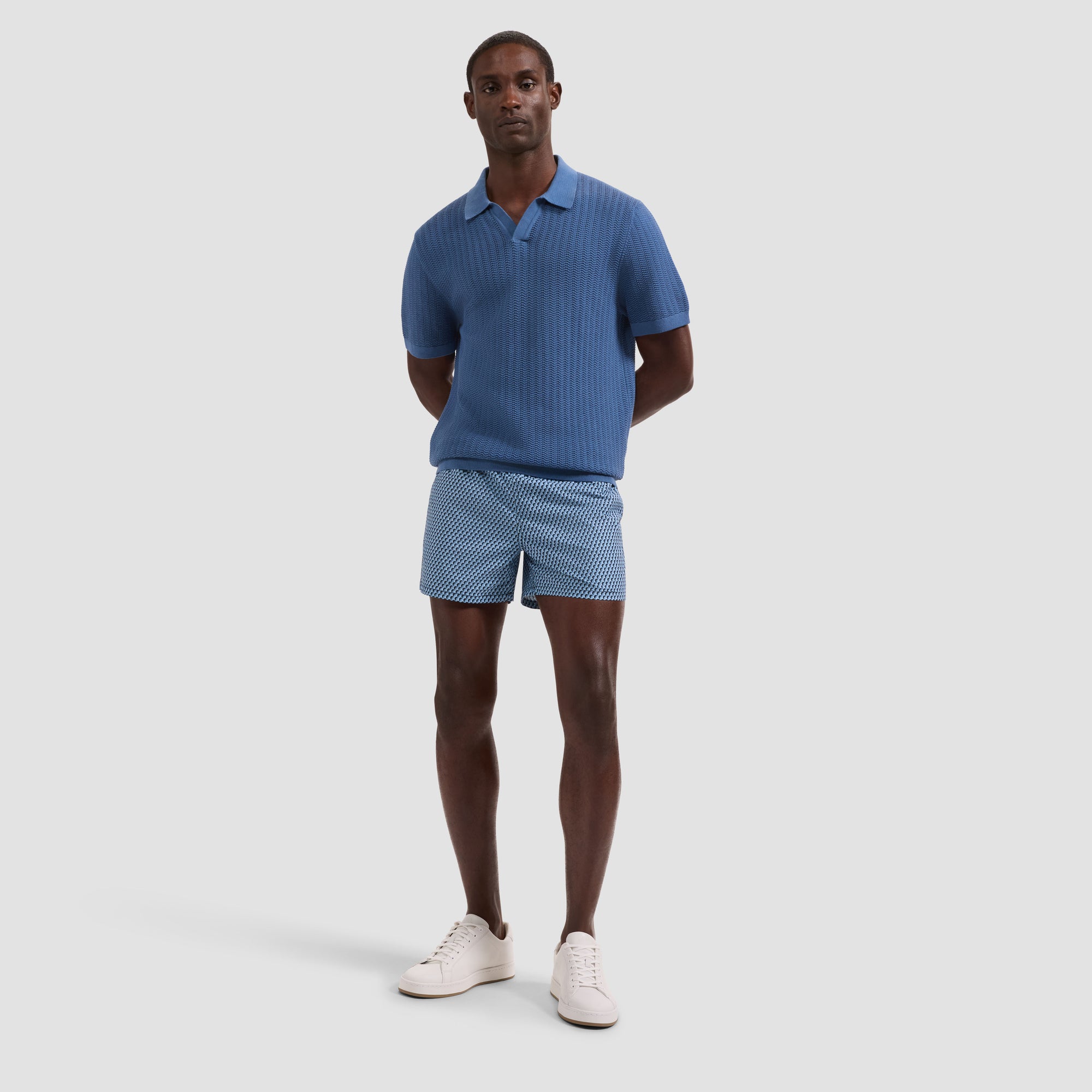Cruz Shorter-Length Half-Moon Geo Swim Trunks