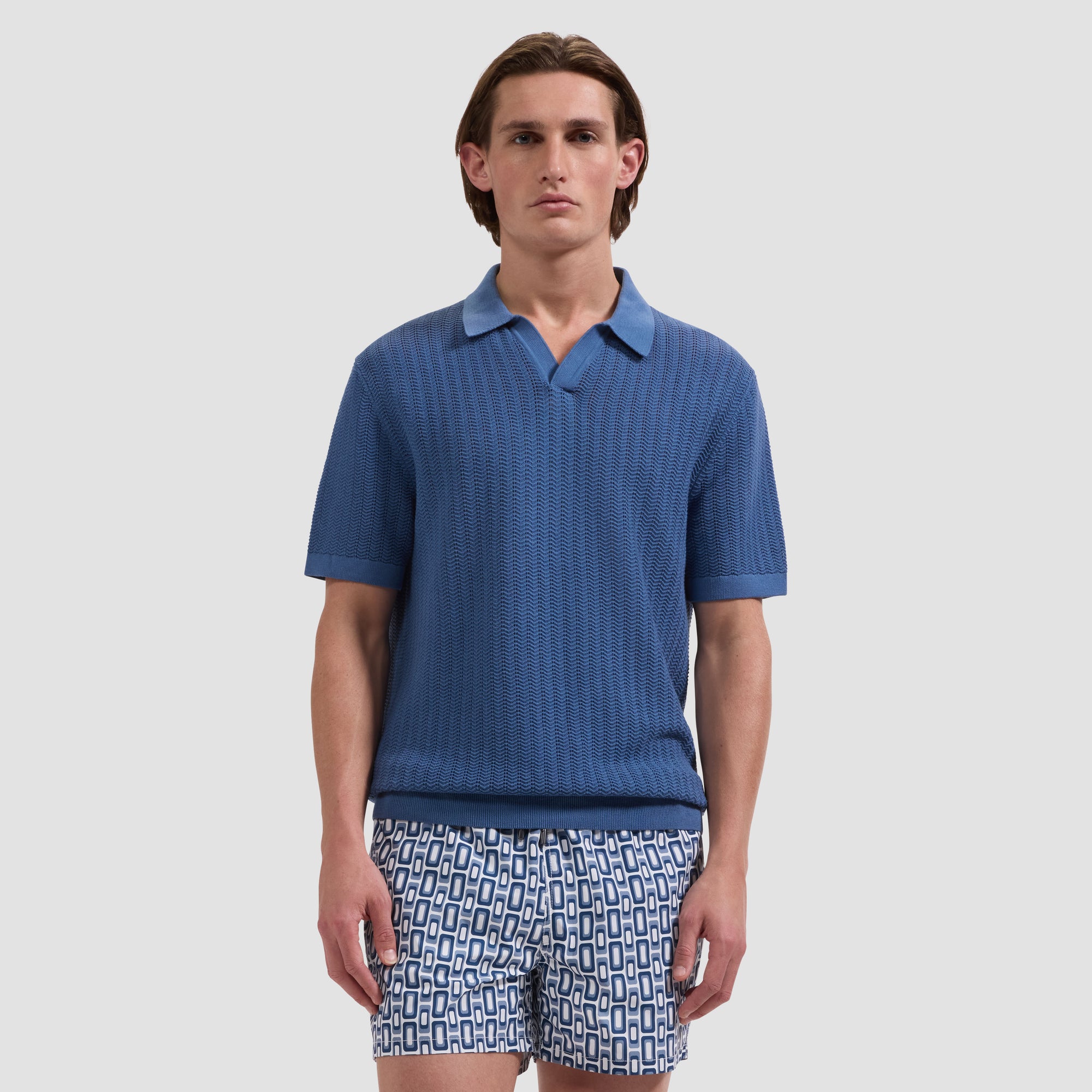 Cruz Shorter-Length Retro Geometric Swim Trunks