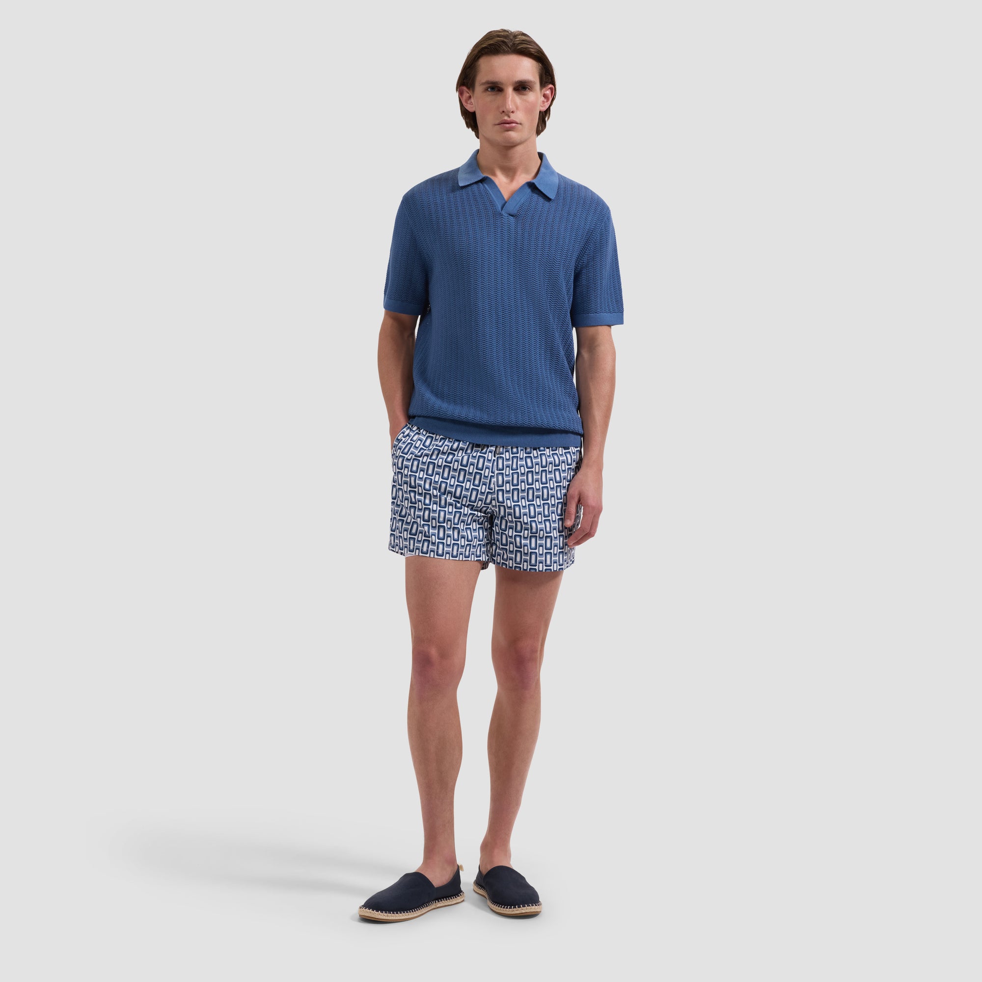 Cruz Shorter-Length Retro Geometric Swim Trunks