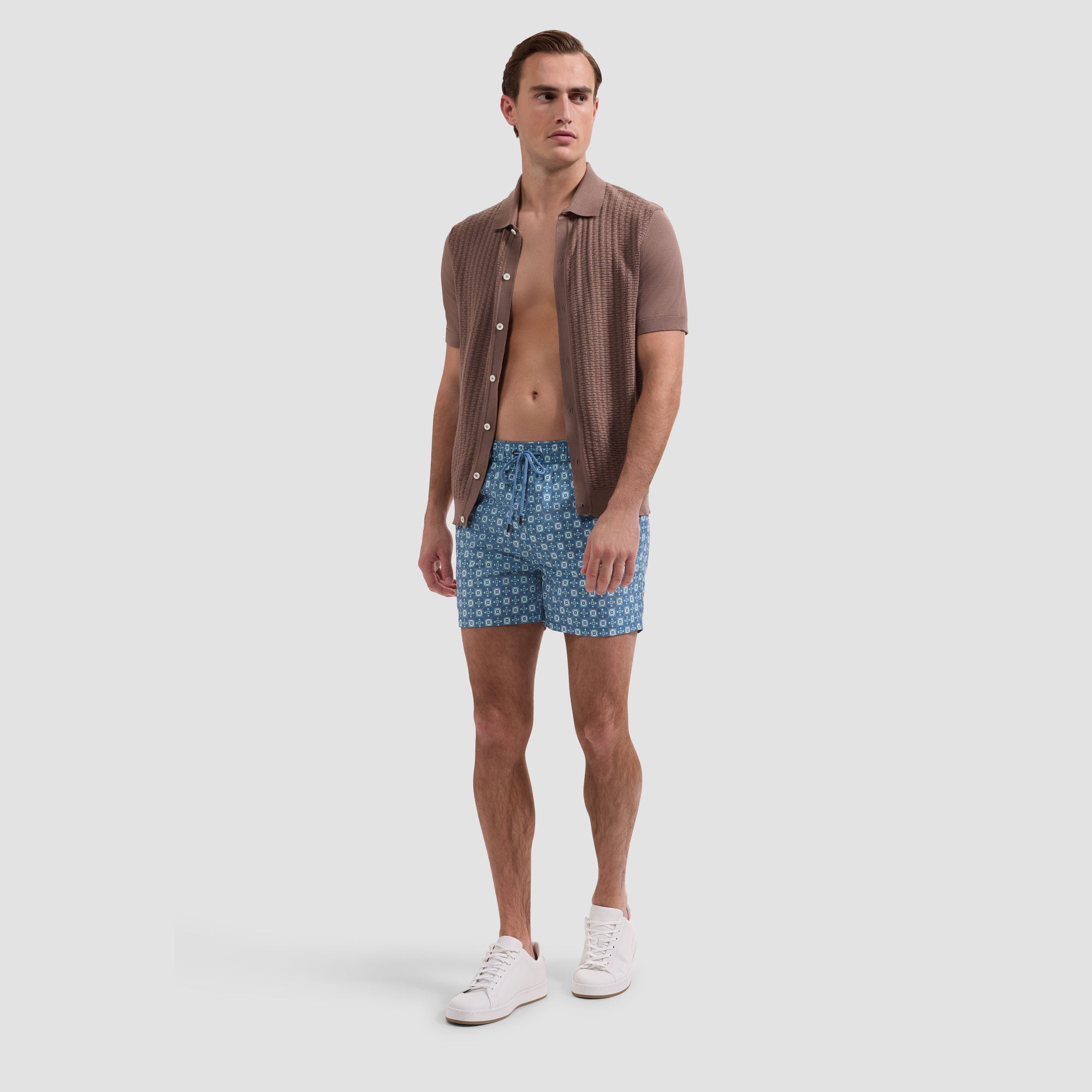 Cruz Shorter-Length Retro Tile Swim Trunks