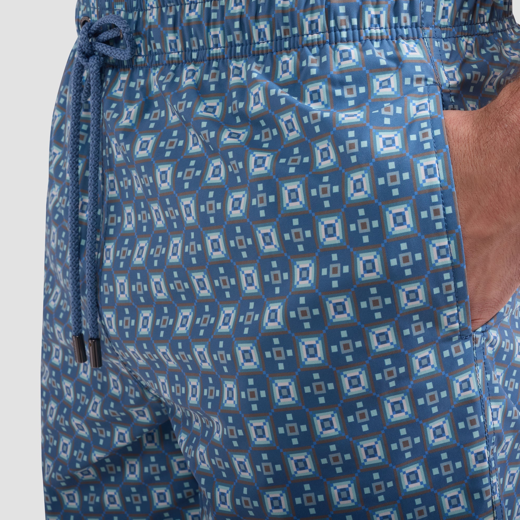Cruz Shorter-Length Retro Tile Swim Trunks