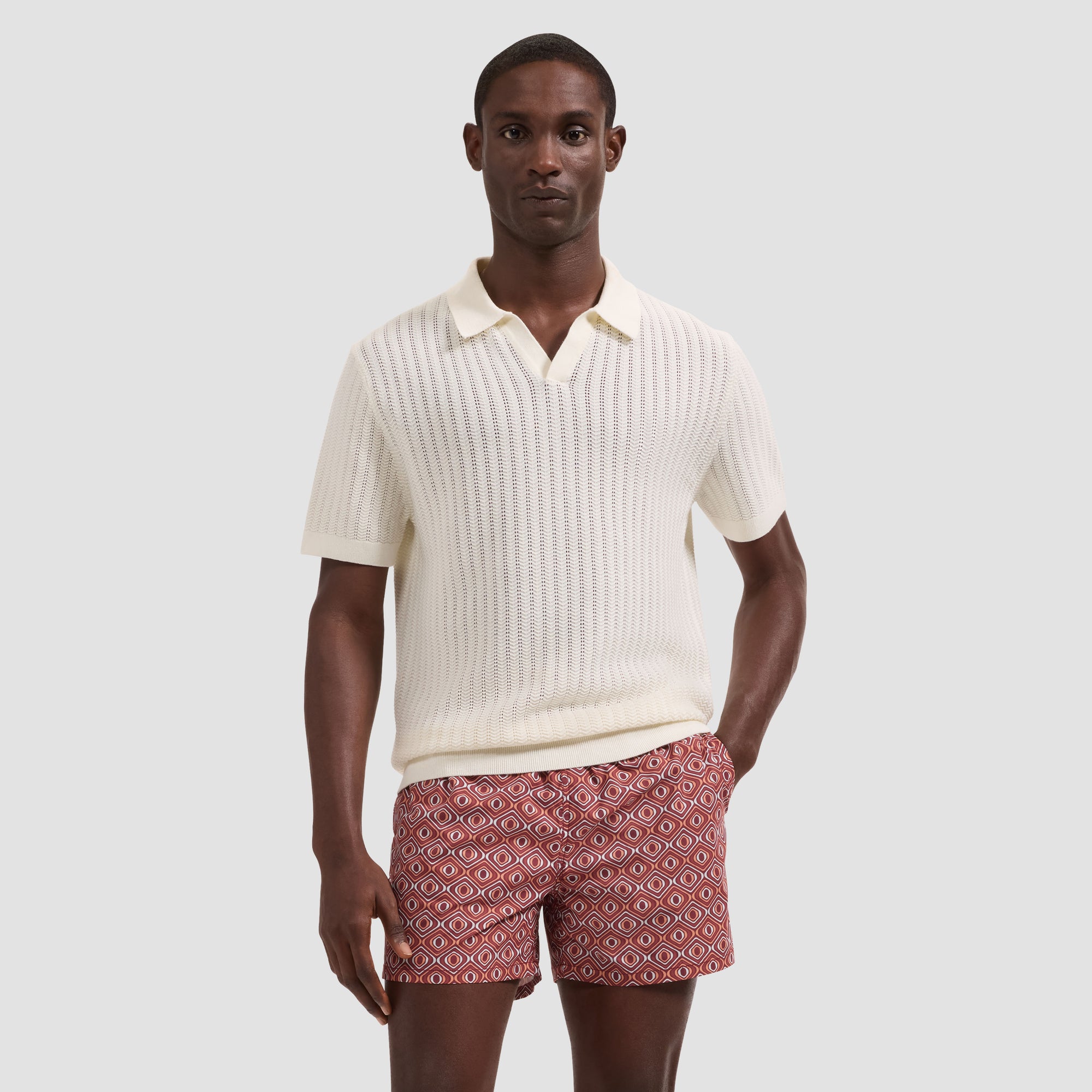 Cruz Shorter-Length Retro Diamond Swim Trunks