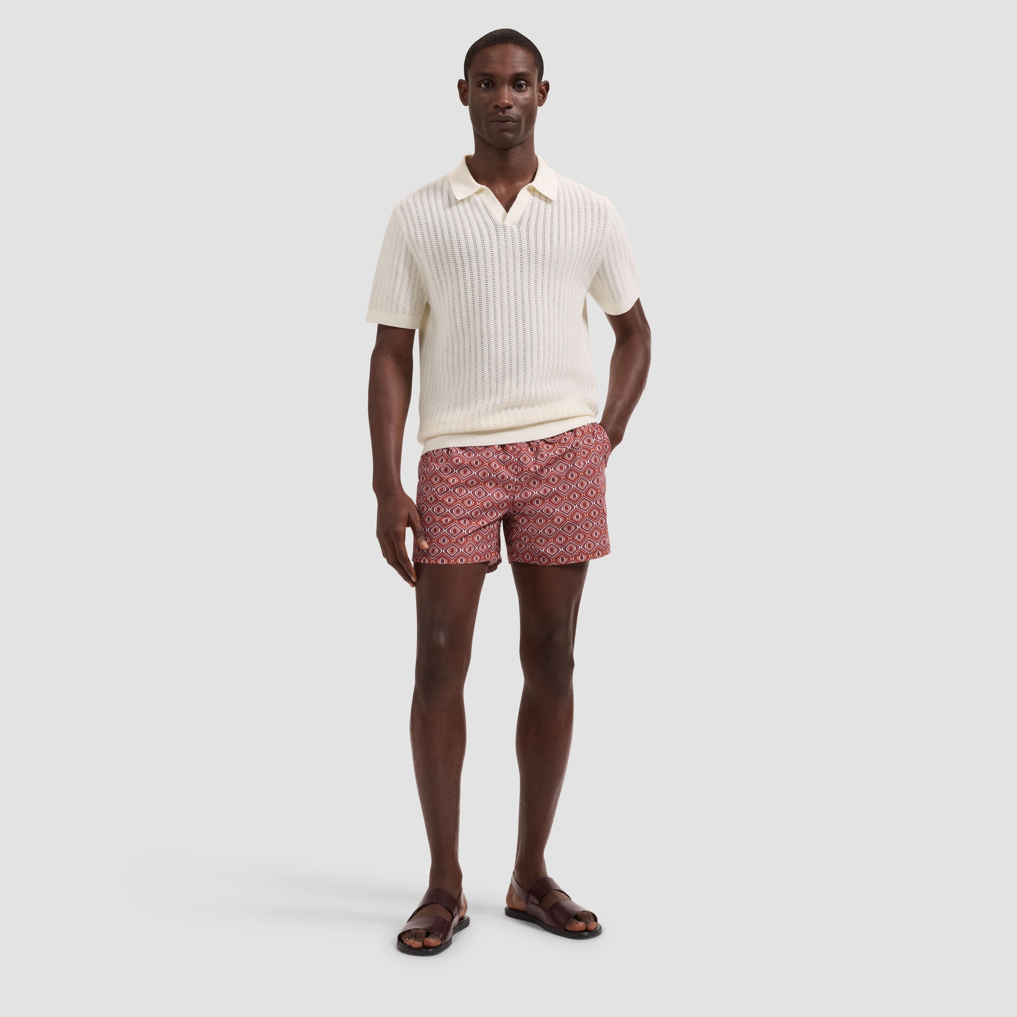 Cruz Shorter-Length Retro Diamond Swim Trunks
