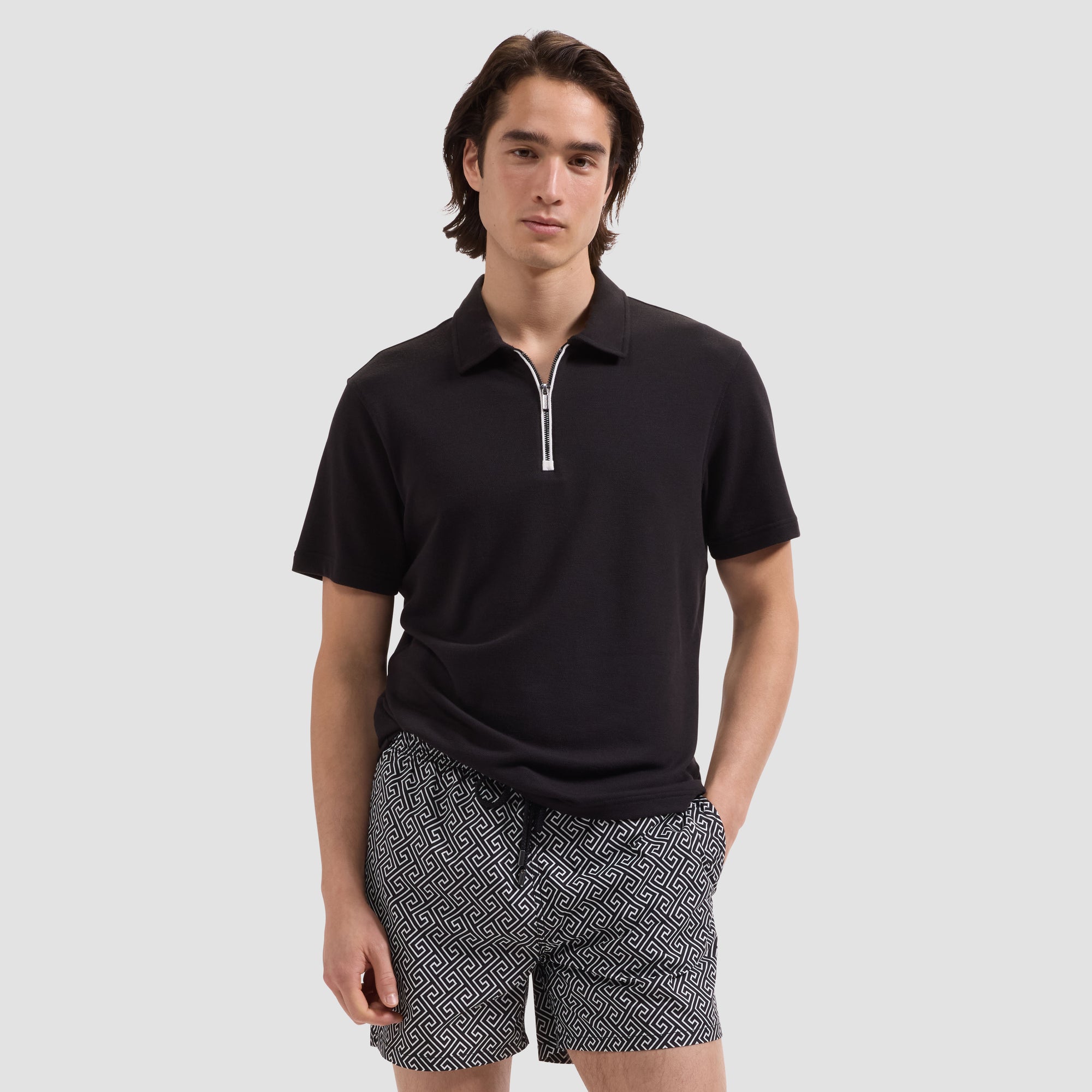 Cruz Shorter-Length Greek Key Swim Trunks