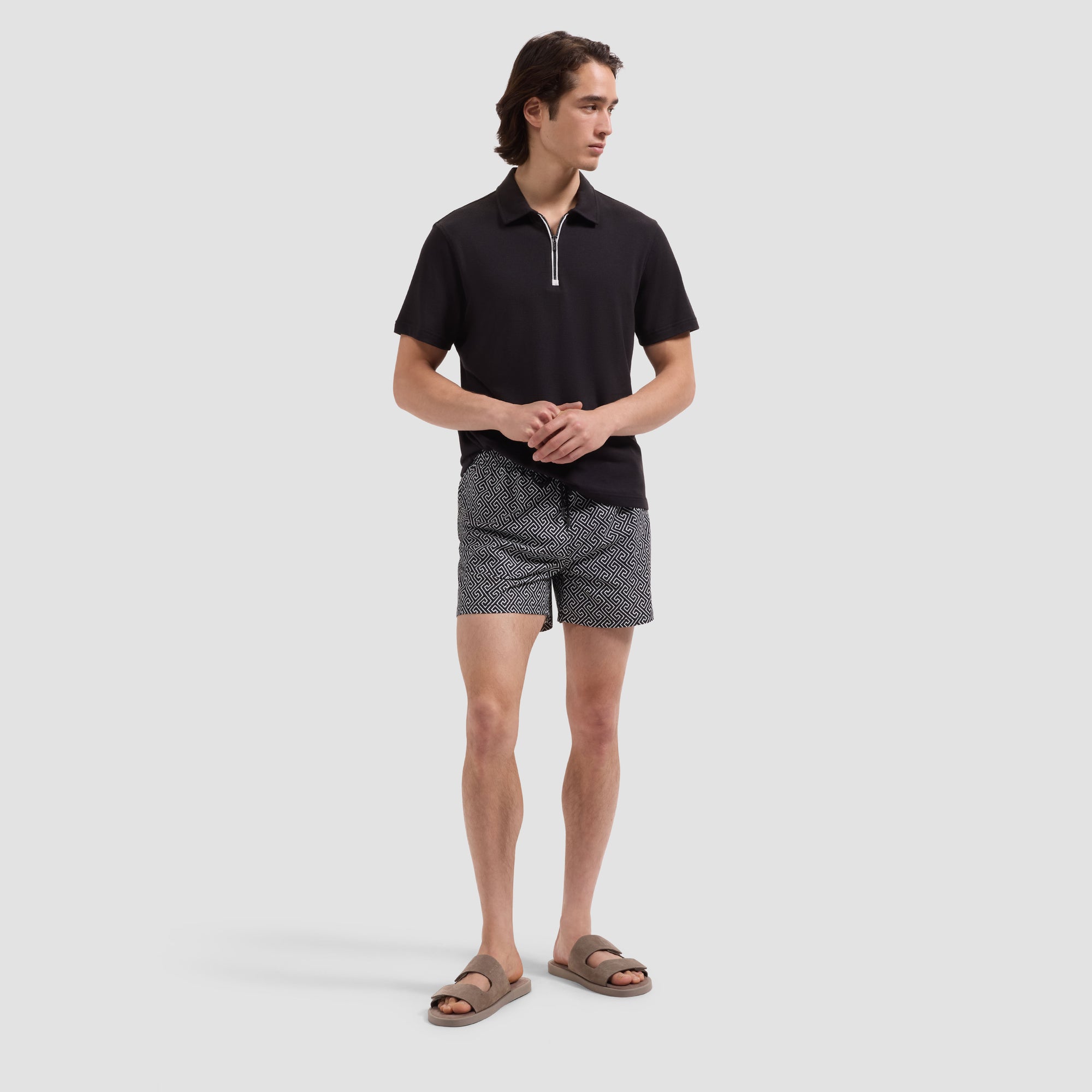 Cruz Shorter-Length Greek Key Swim Trunks