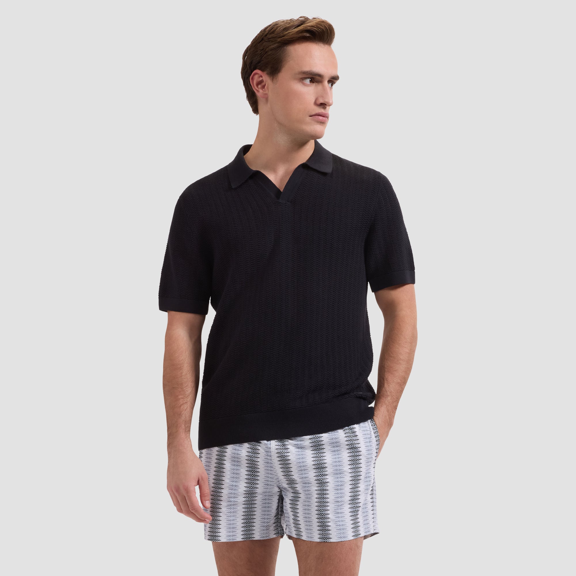 Cruz Shorter-Length Diamond Stripe Swim Trunks