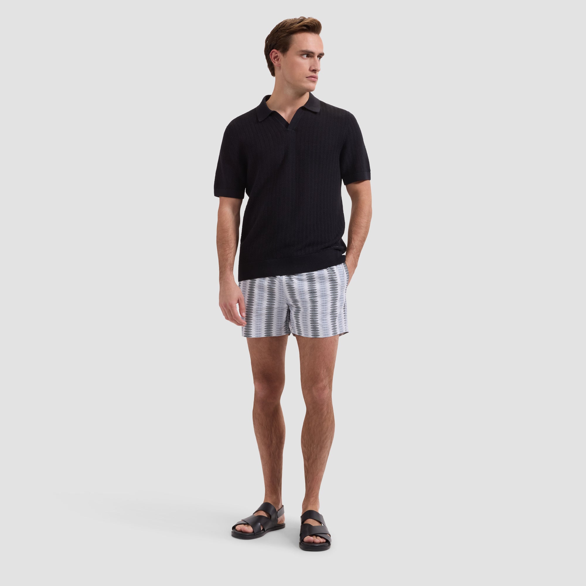 Cruz Shorter-Length Diamond Stripe Swim Trunks