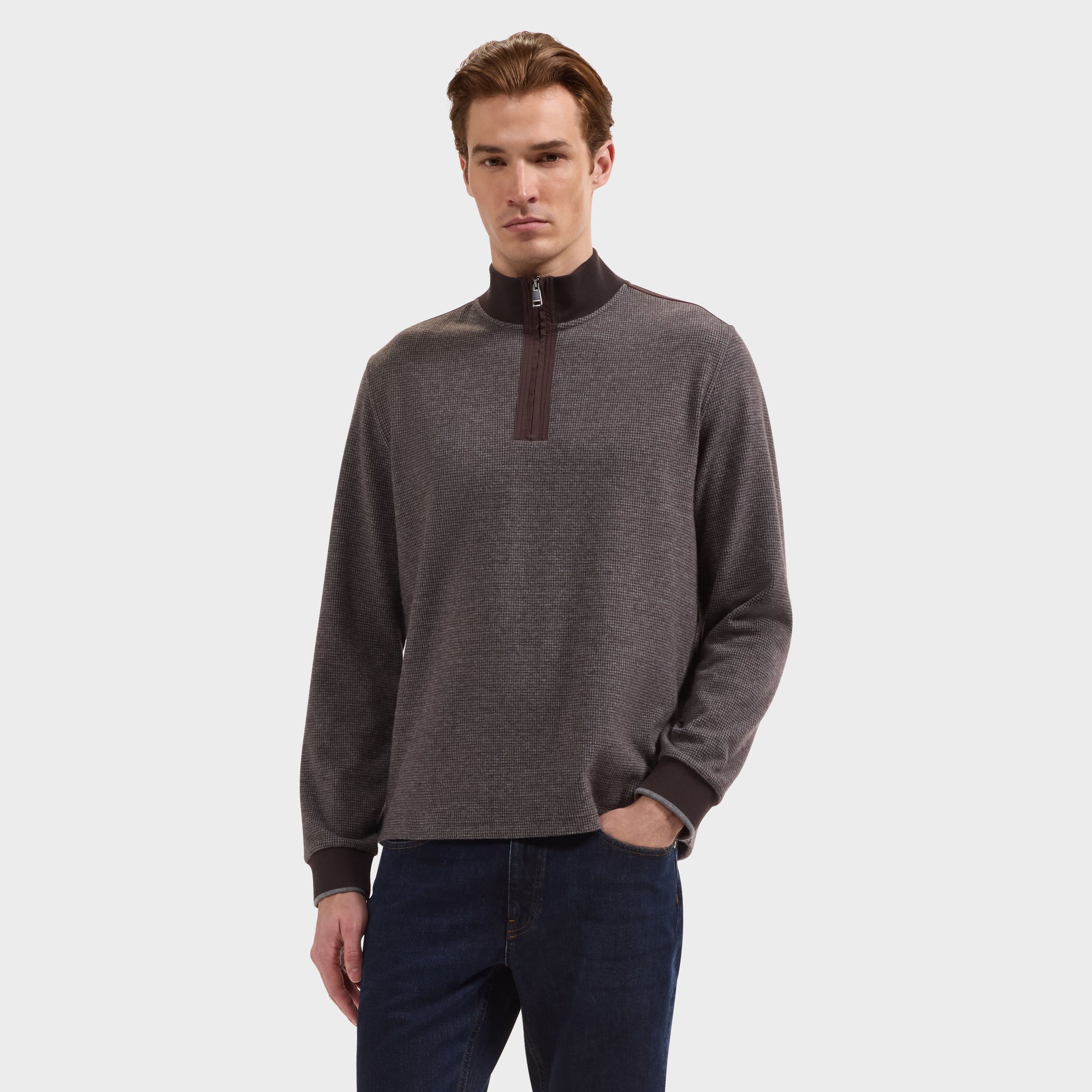 Houndstooth Quarter-Zip Pullover