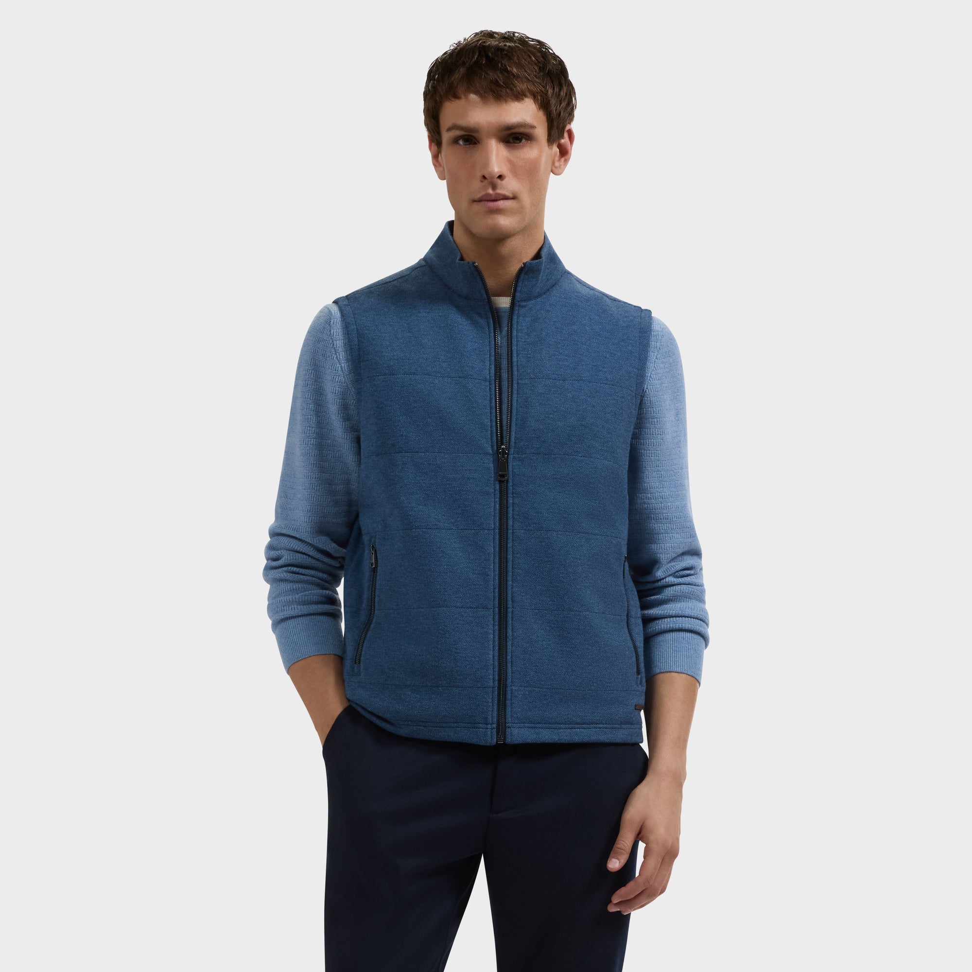 Reversible Micro Stripe Zip Knit Vest