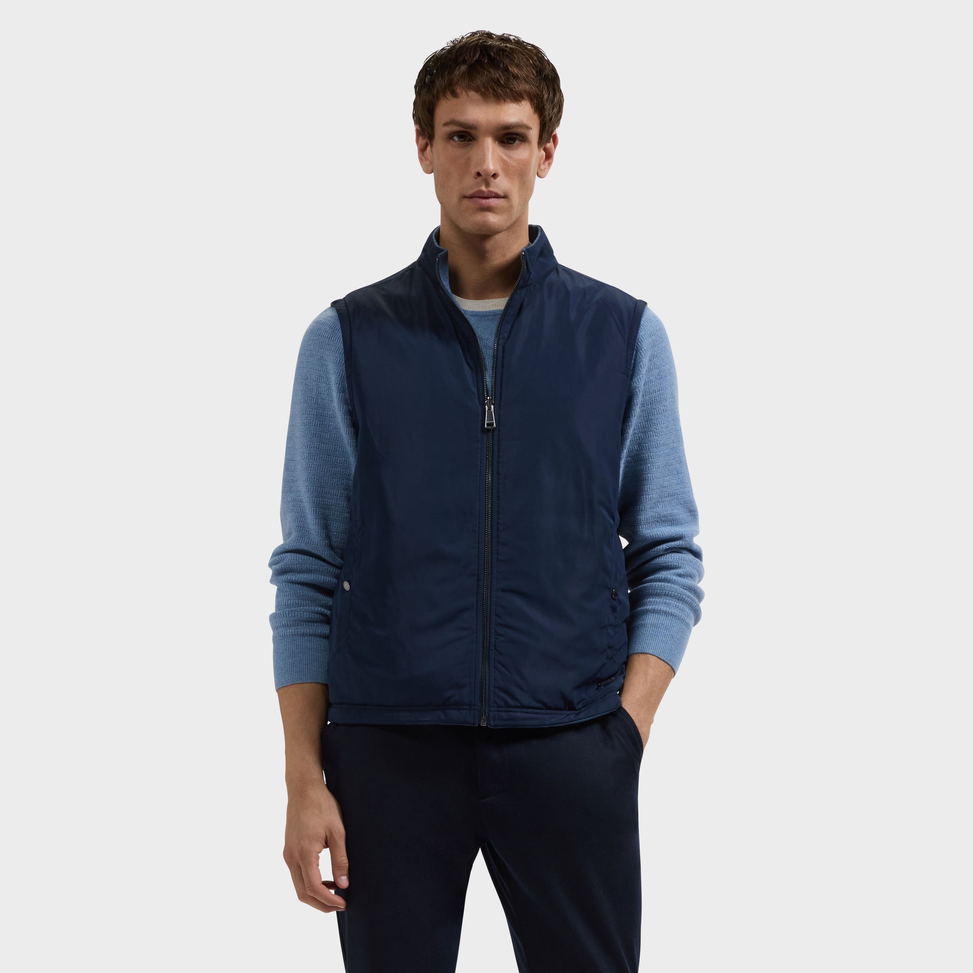 Reversible Micro Stripe Zip Knit Vest