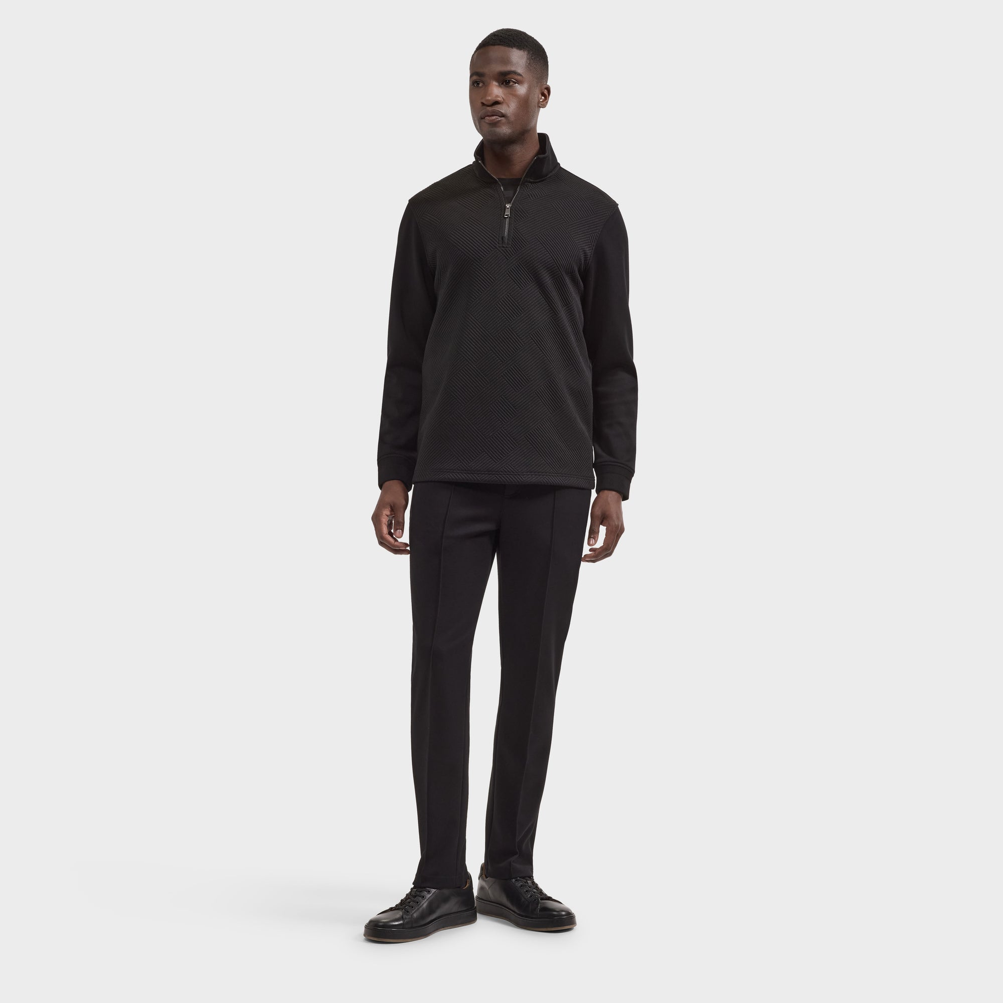 Soft Touch Geometric Jacquard Quarter-Zip Pullover