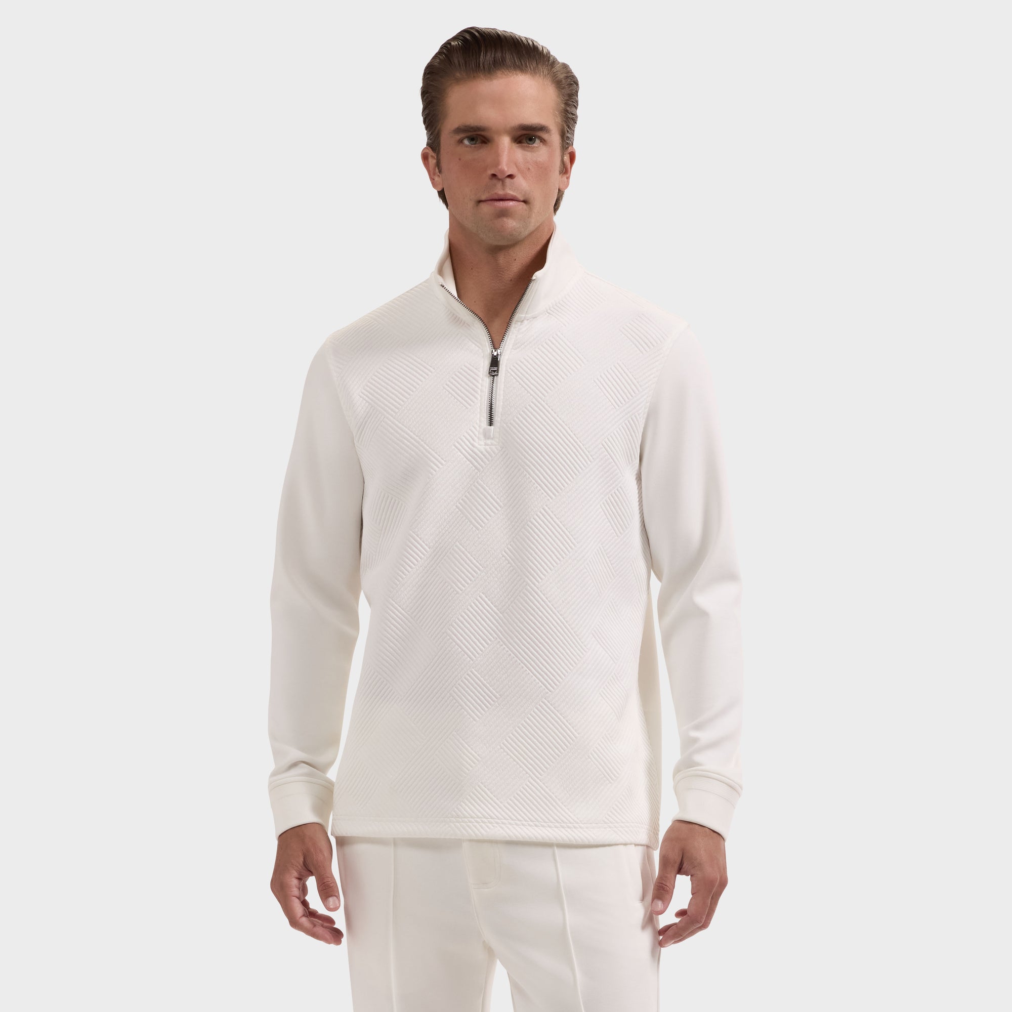 Soft Touch Geometric Jacquard Quarter-Zip Pullover