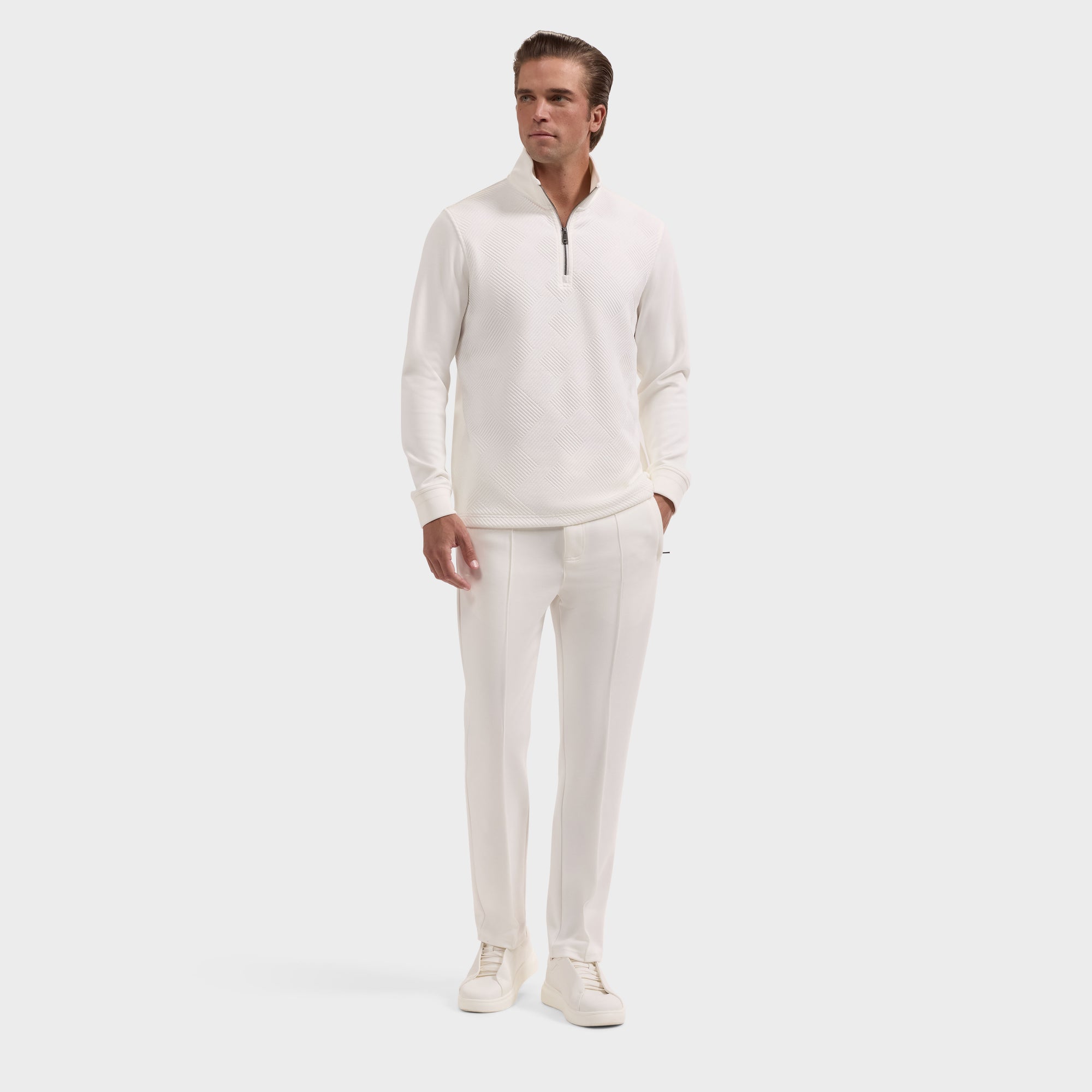 Soft Touch Geometric Jacquard Quarter-Zip Pullover