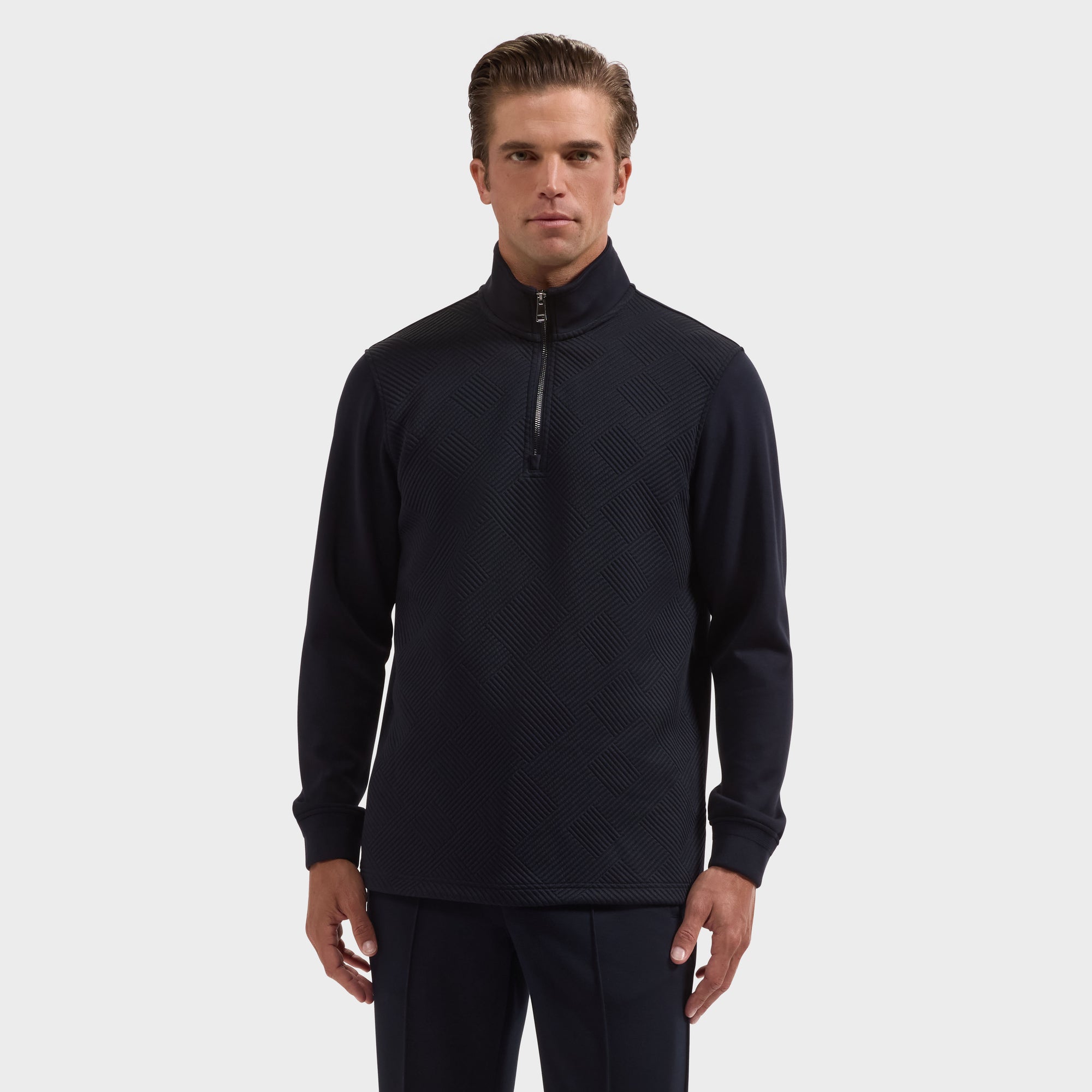 Soft Touch Geometric Jacquard Quarter-Zip Pullover