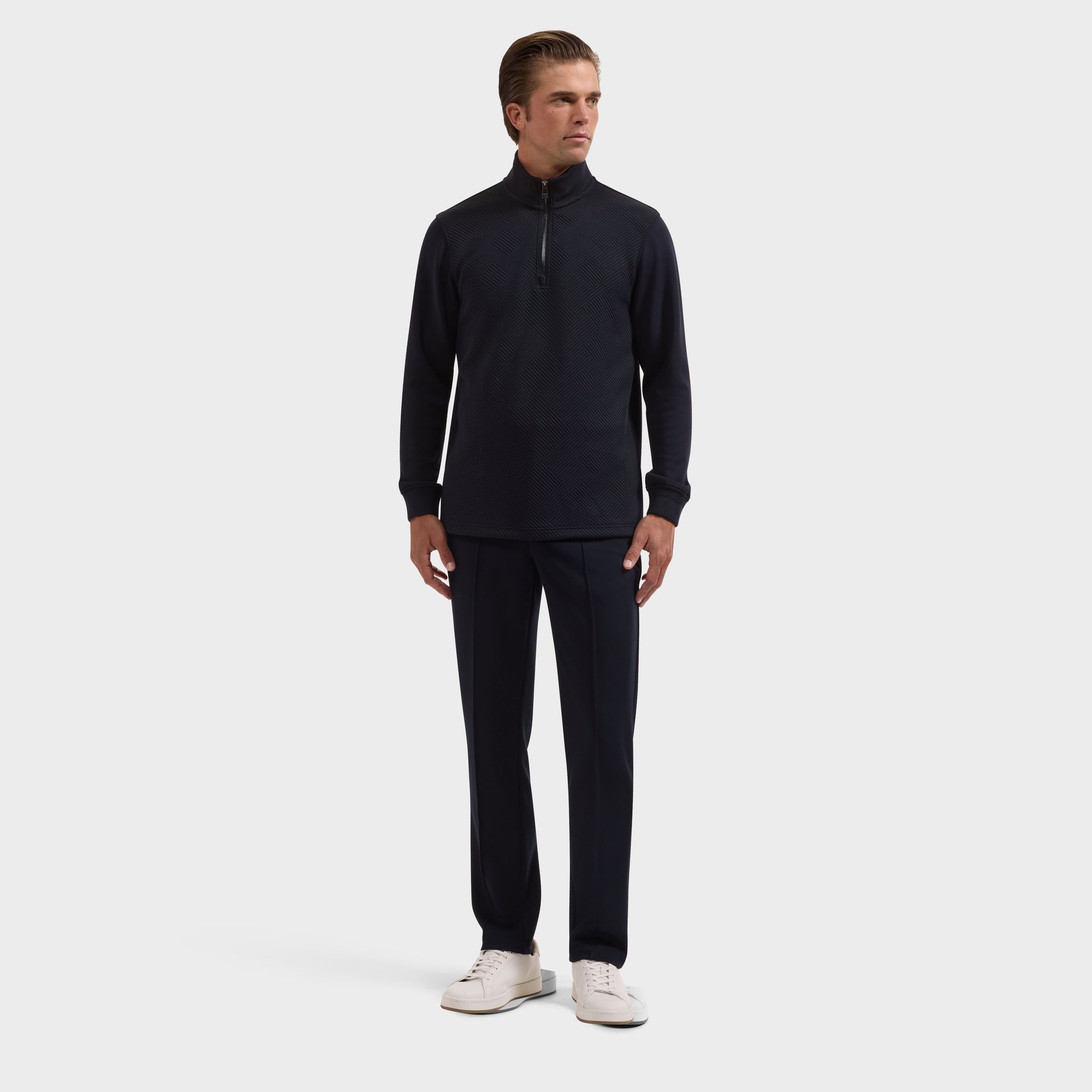 Soft Touch Geometric Jacquard Quarter-Zip Pullover