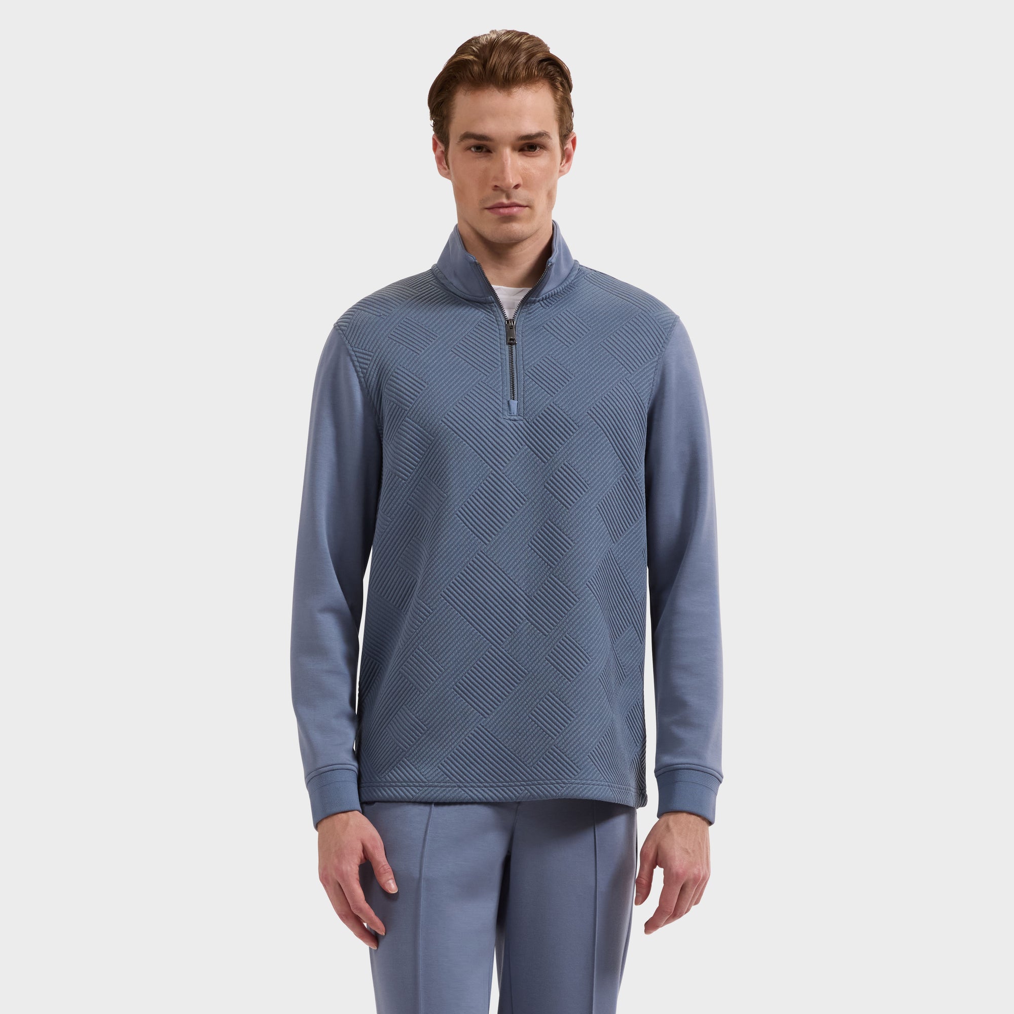 Soft Touch Geometric Jacquard Quarter-Zip Pullover