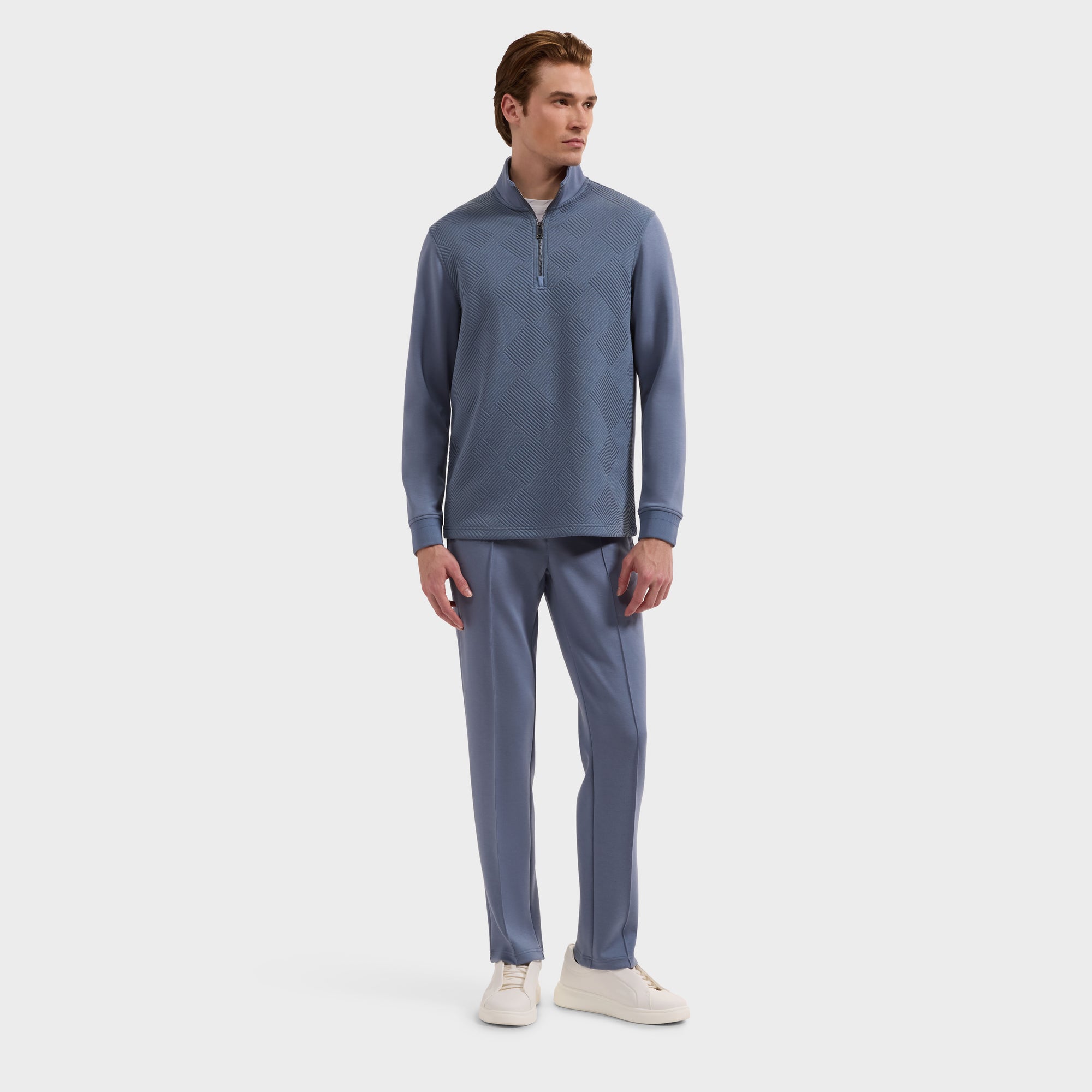 Soft Touch Geometric Jacquard Quarter-Zip Pullover