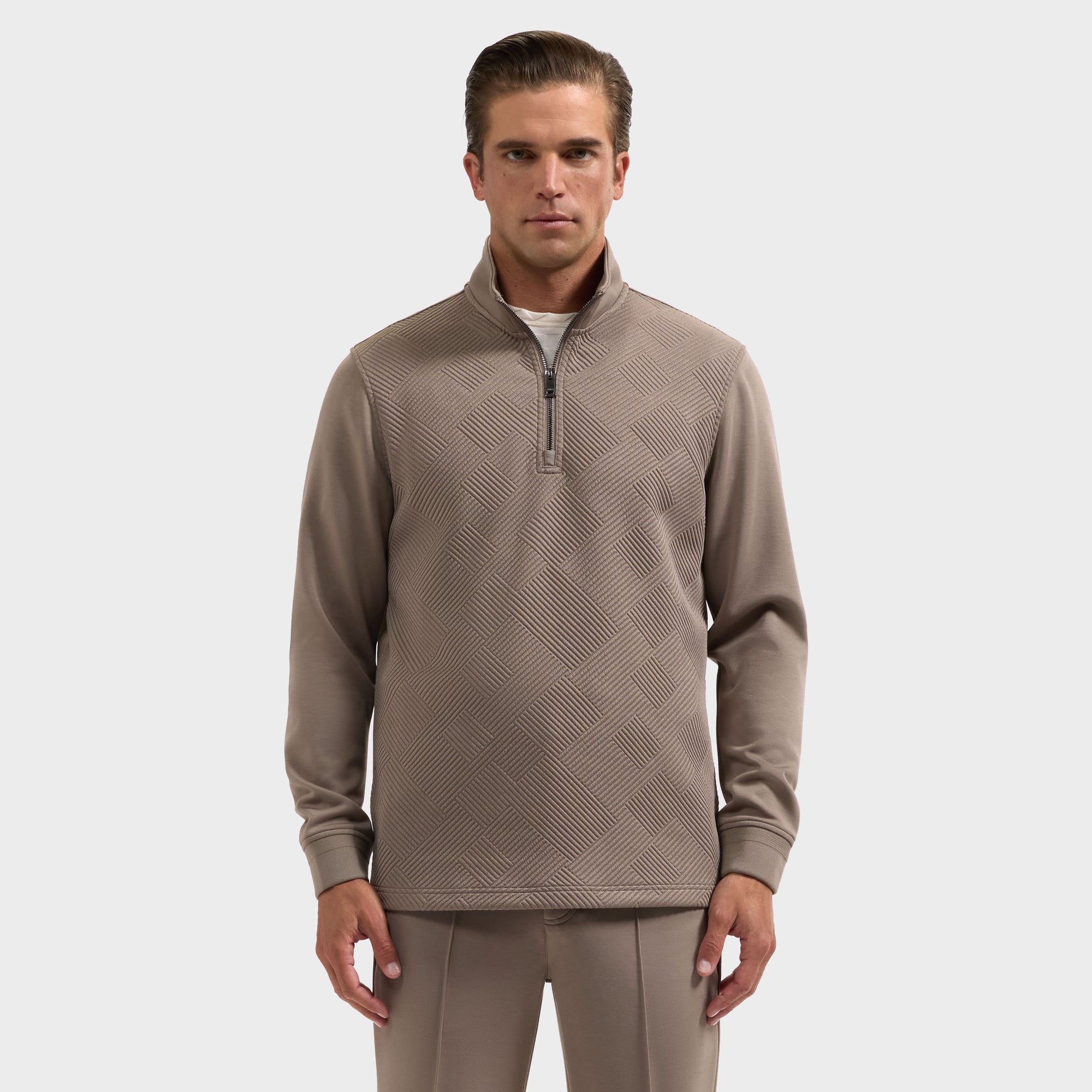 Soft Touch Geometric Jacquard Quarter-Zip Pullover