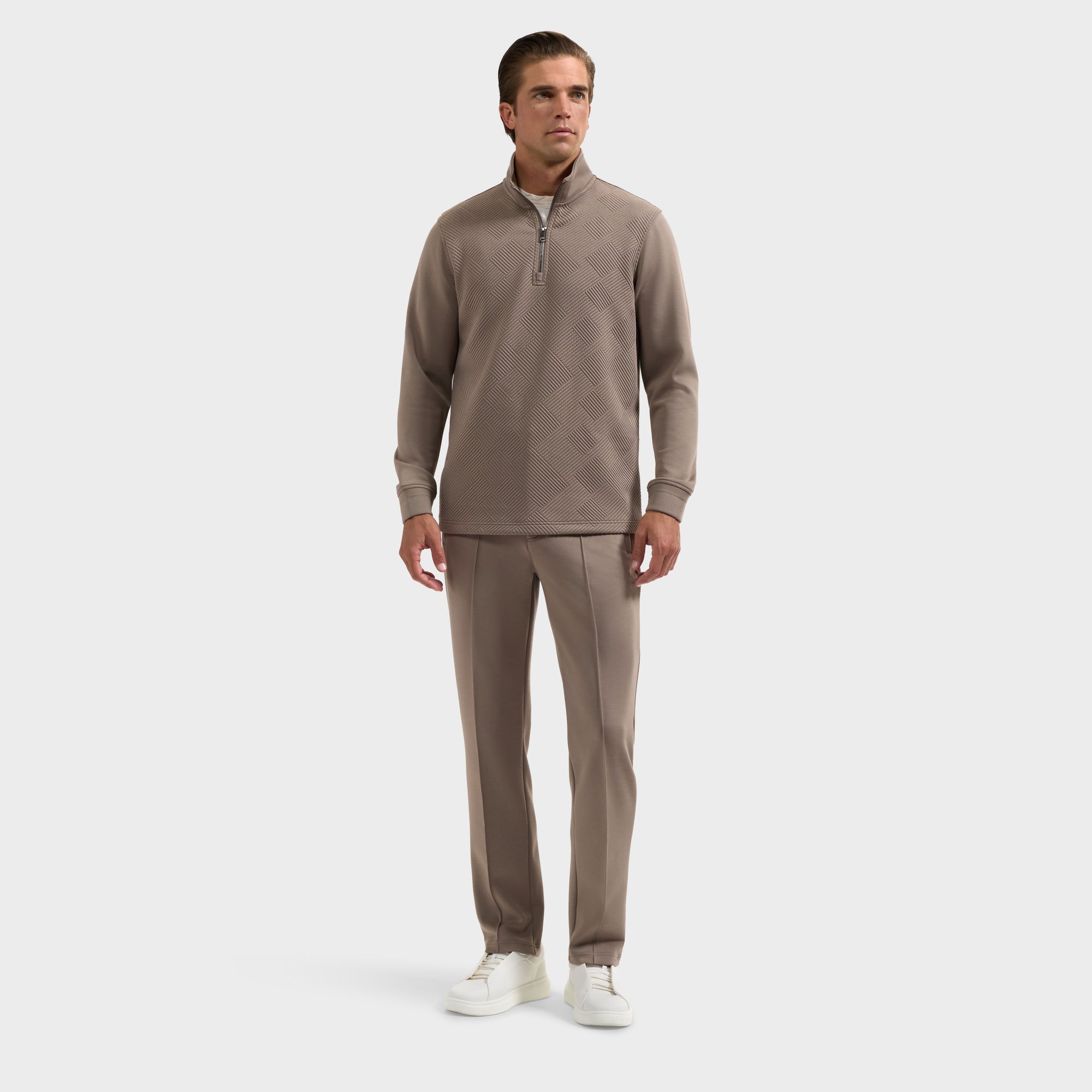 Soft Touch Geometric Jacquard Quarter-Zip Pullover