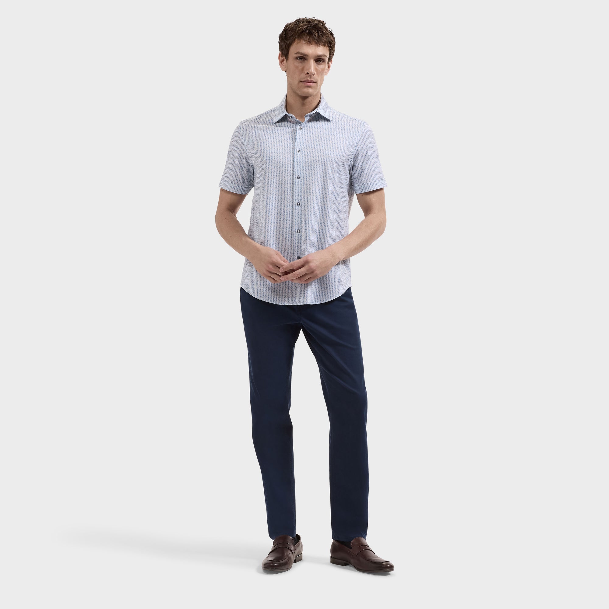 Miles OoohCotton Striped Leaf Short-Sleeve Shirt