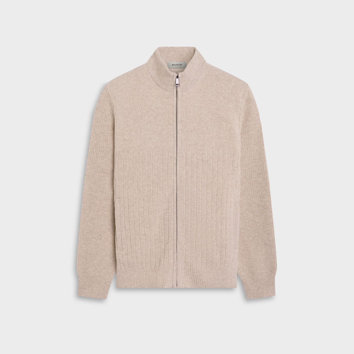 Mixed Stitch Full-Zip Cardigan Sweater