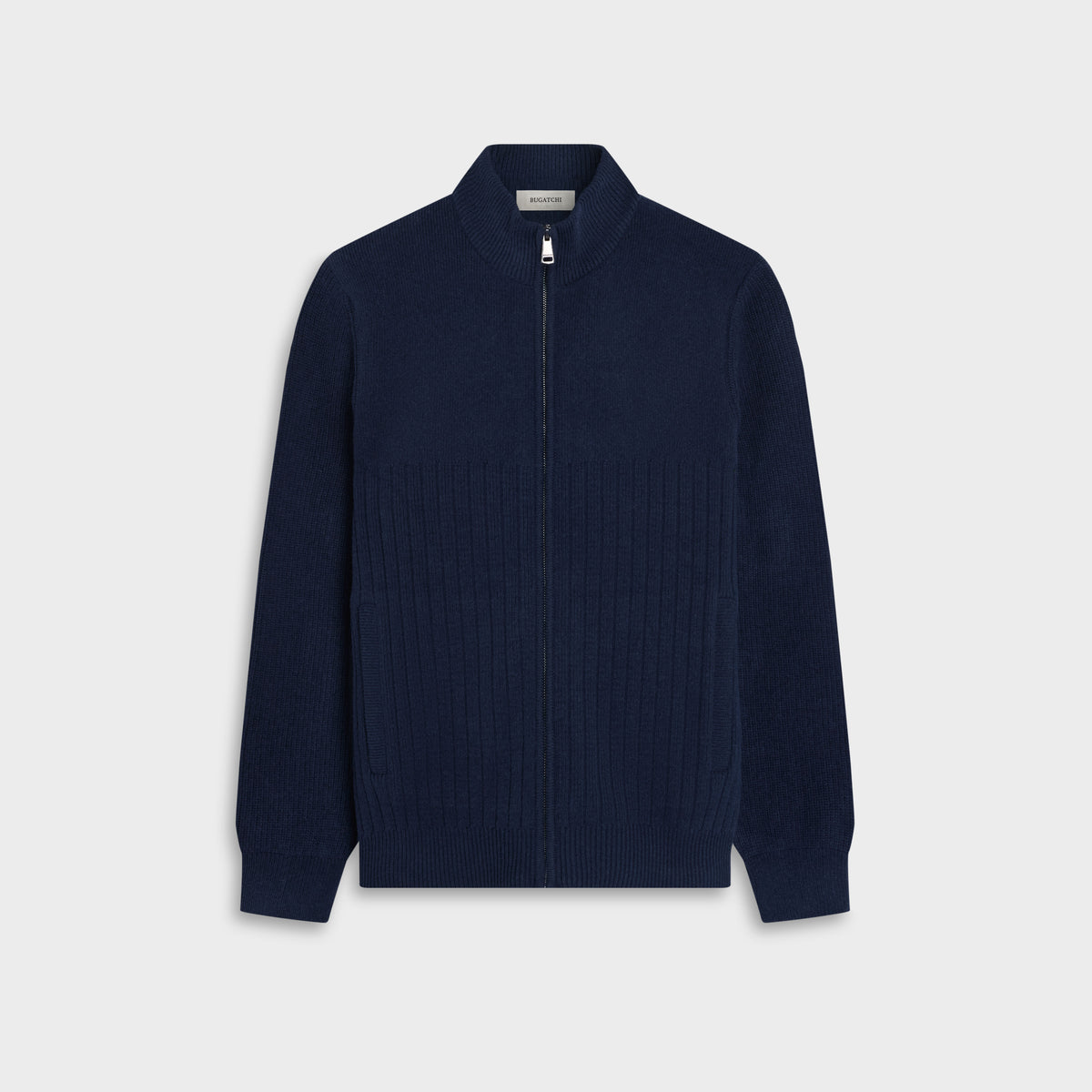 Mixed Stitch Full-Zip Cardigan Sweater