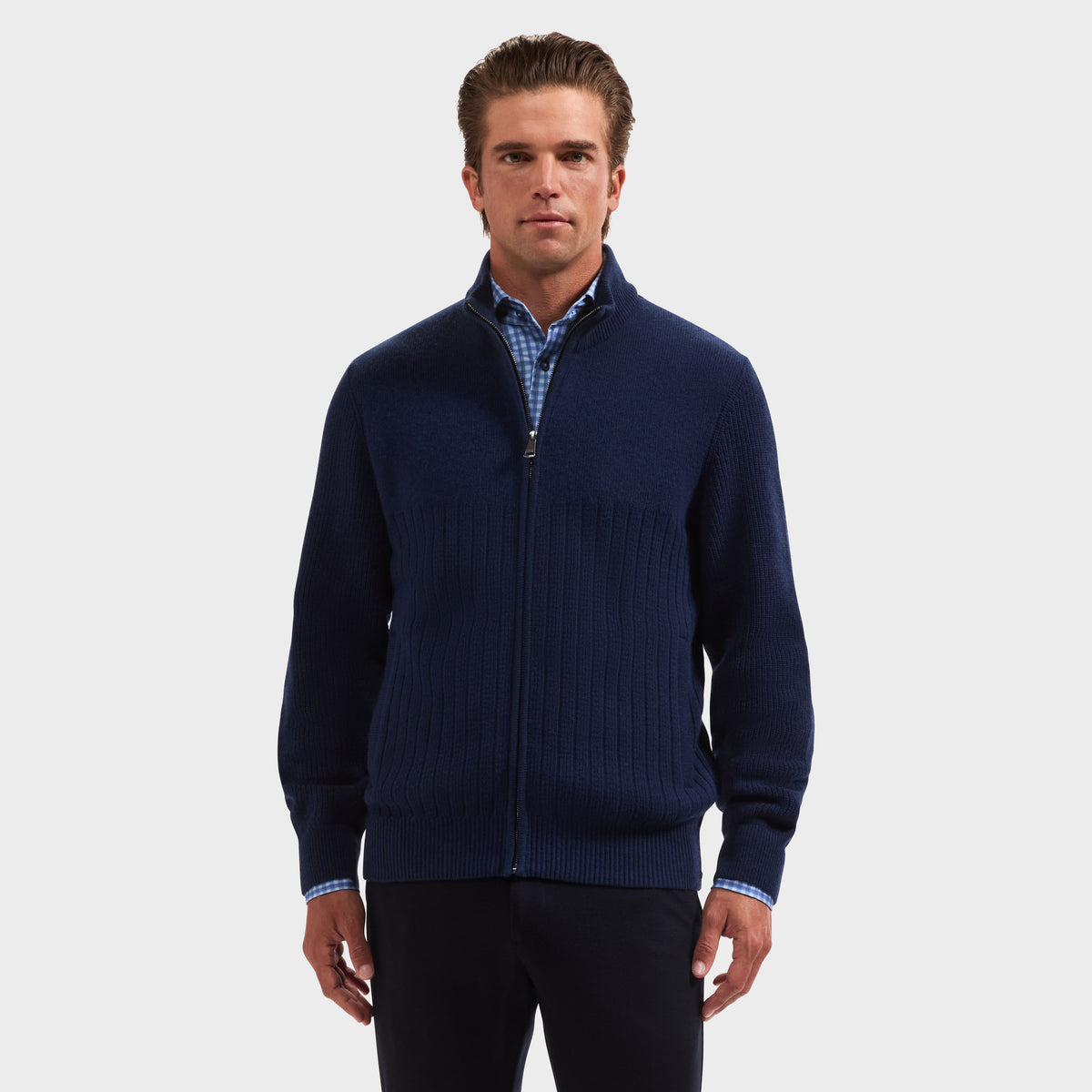 Mixed Stitch Full-Zip Cardigan Sweater