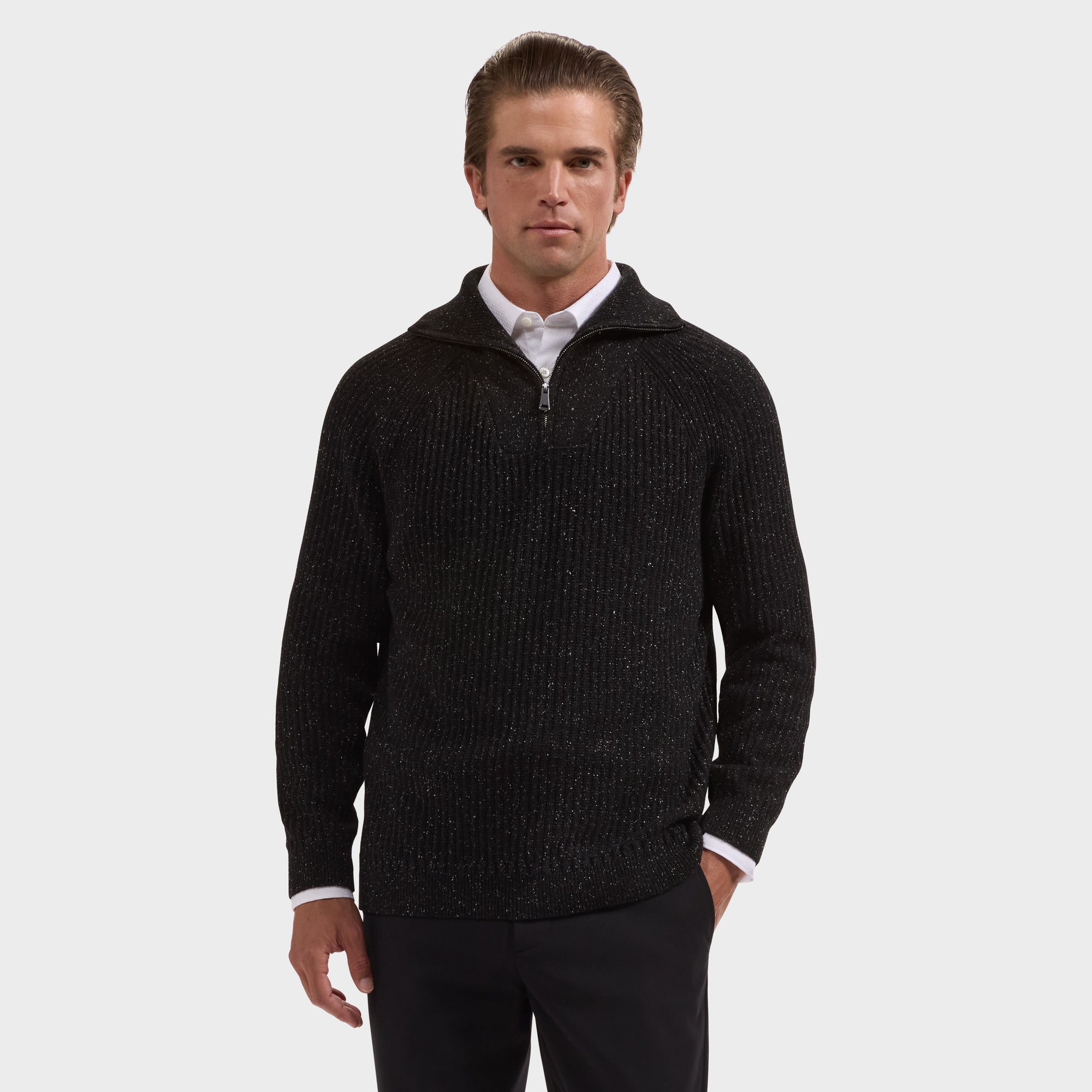 Rib-Knit Quarter-Zip Sweater