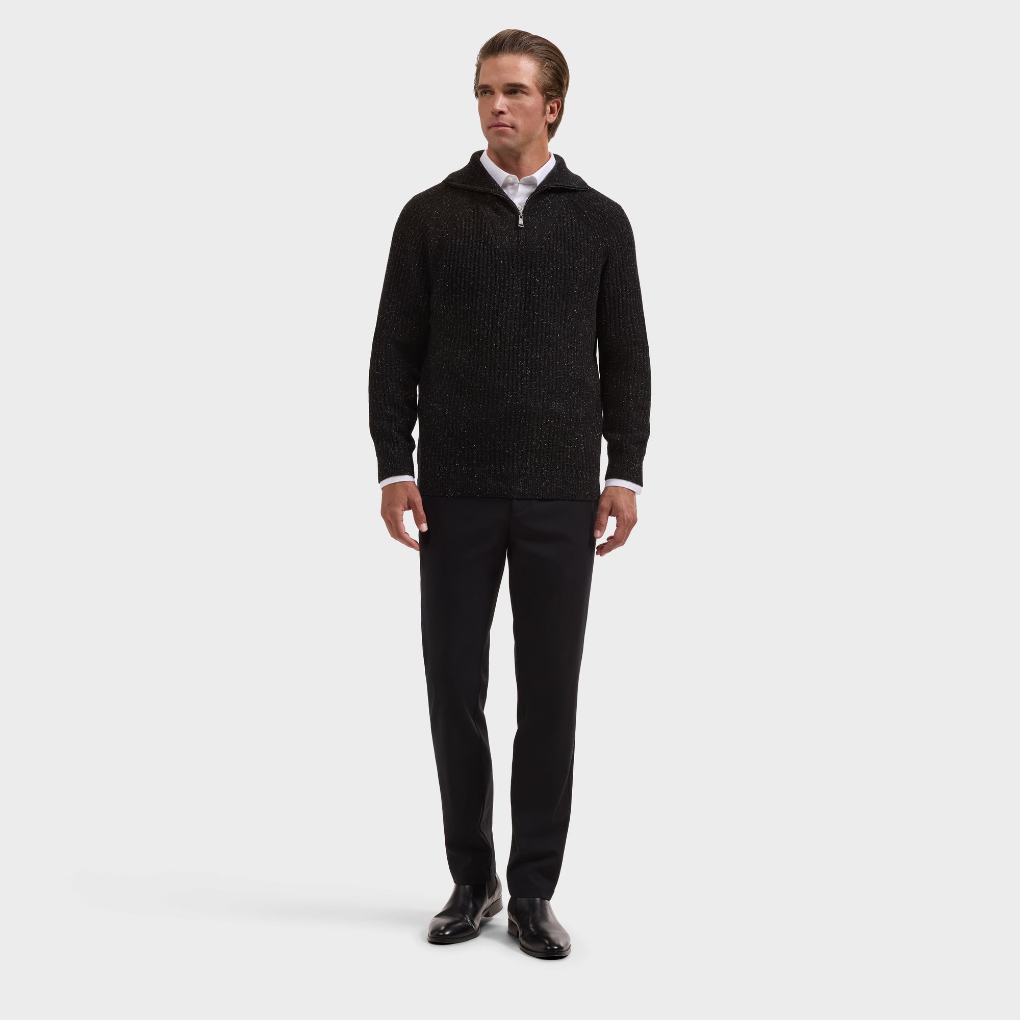 Rib-Knit Quarter-Zip Sweater