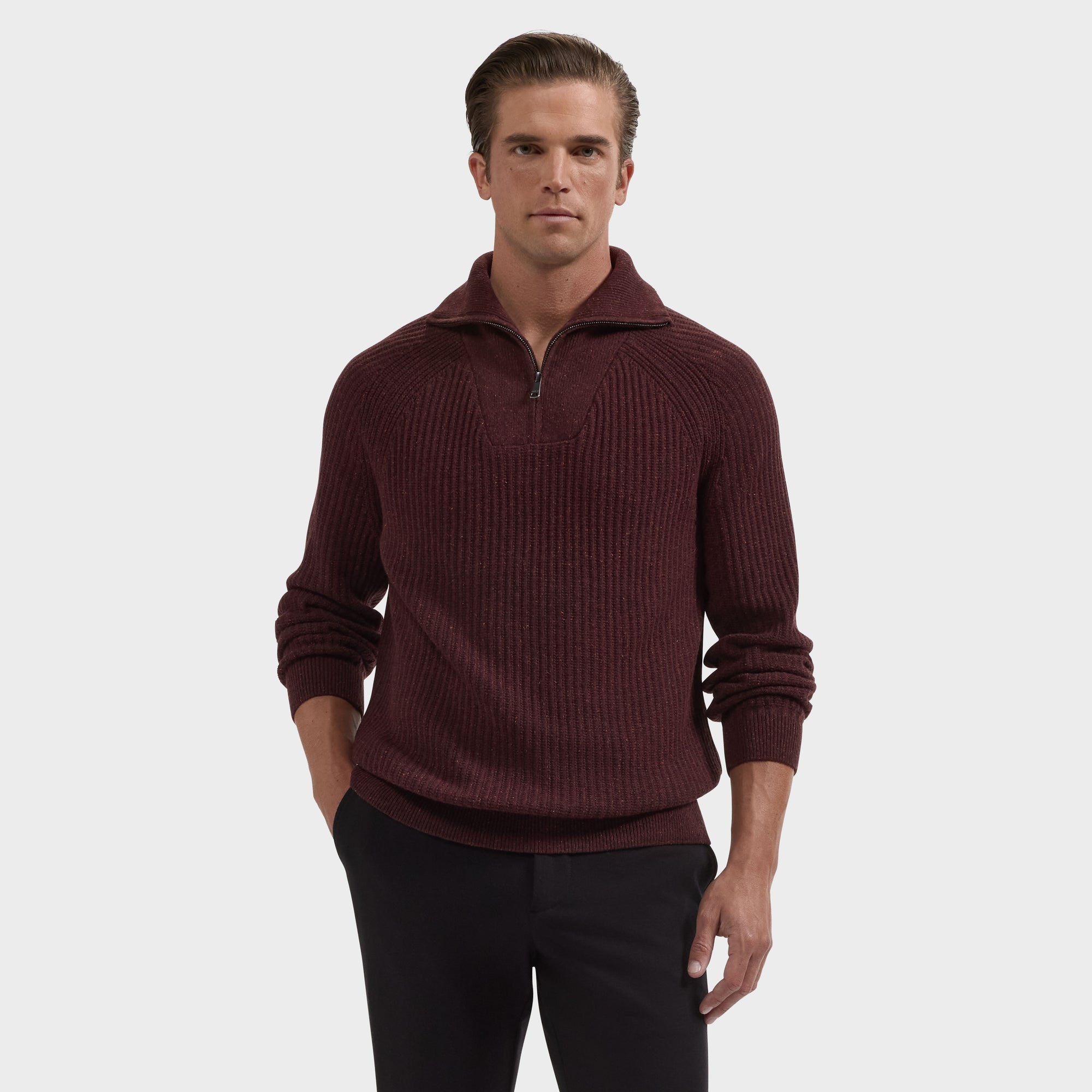 Rib-Knit Quarter-Zip Sweater