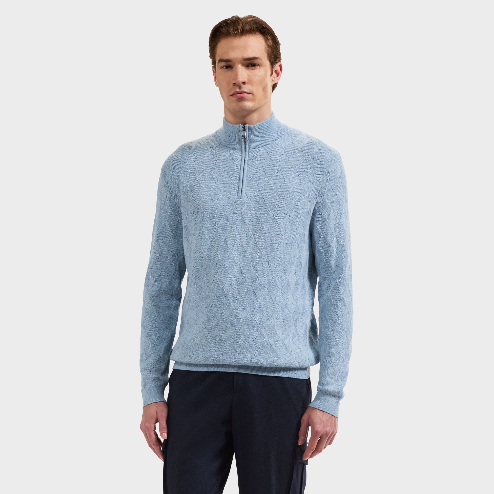 Diamond Stitch Quarter-Zip Sweater