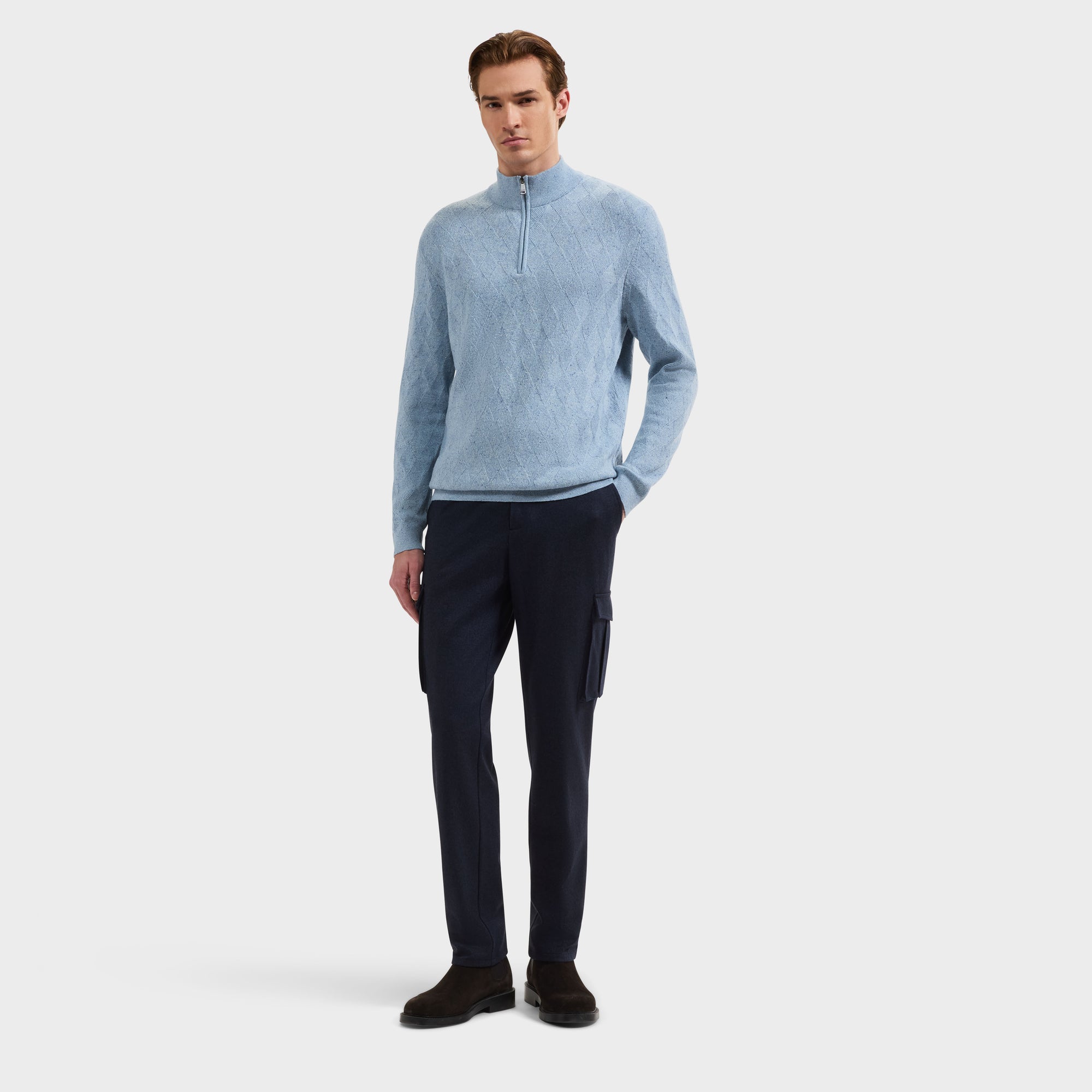Diamond Stitch Quarter-Zip Sweater