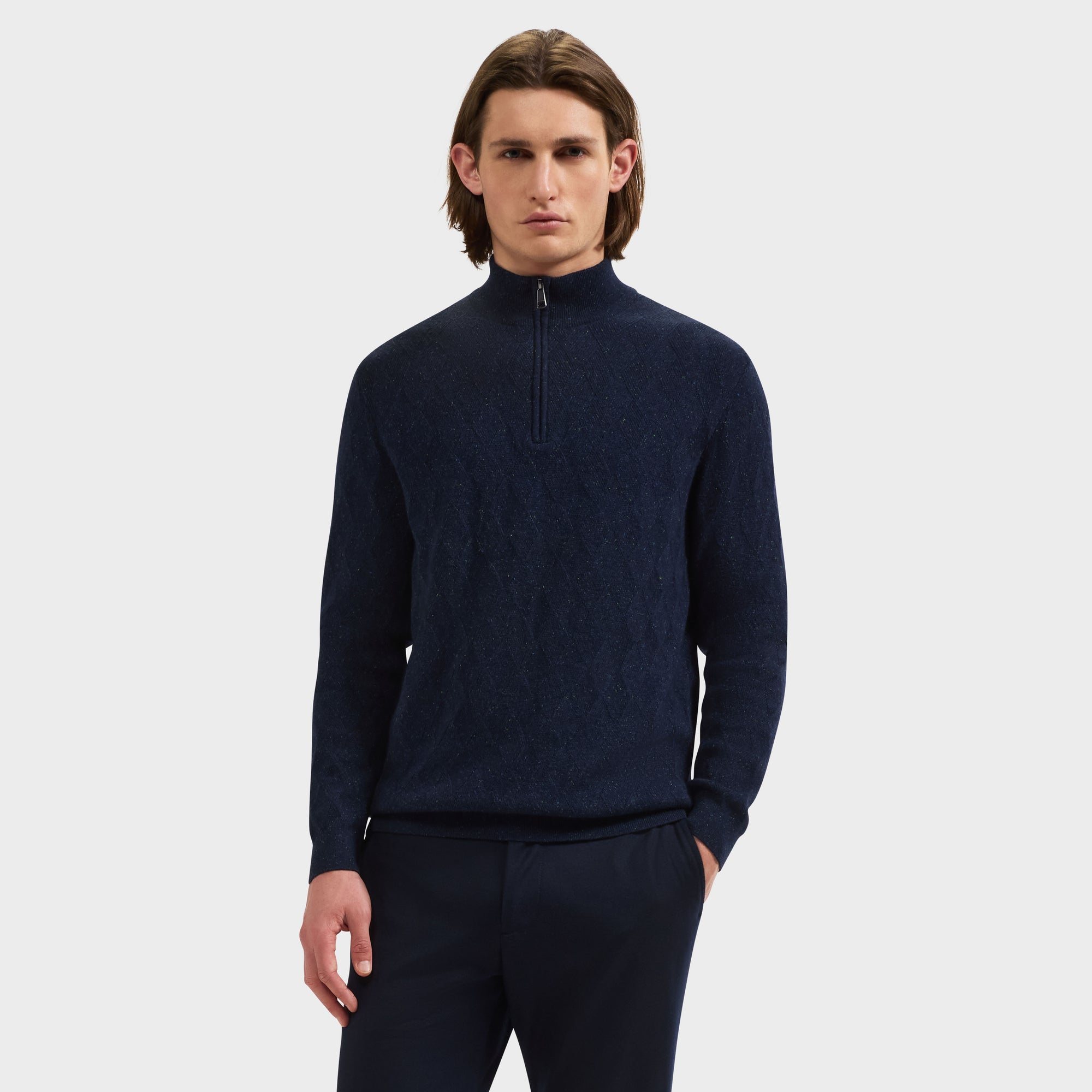 Diamond Stitch Quarter-Zip Sweater