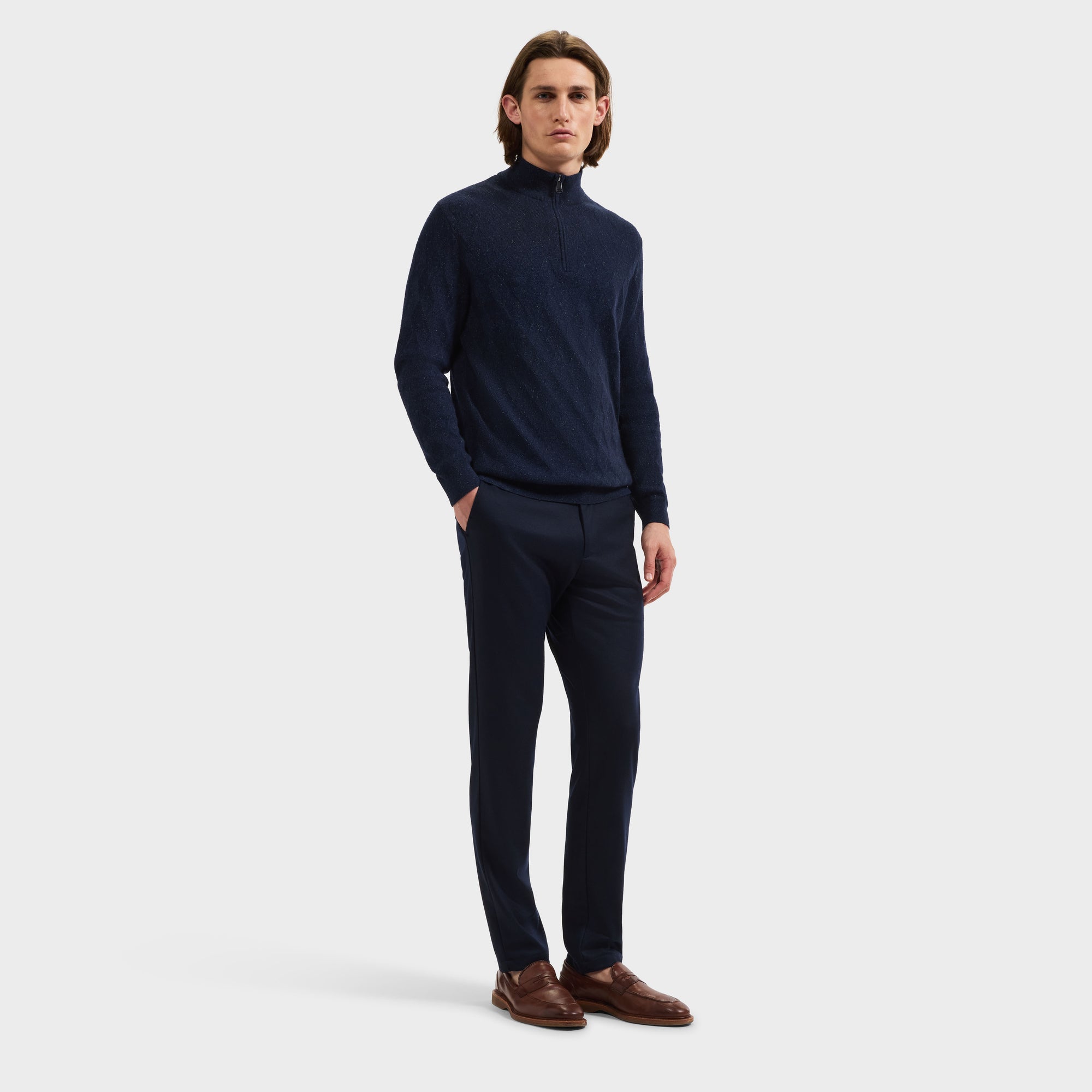 Diamond Stitch Quarter-Zip Sweater