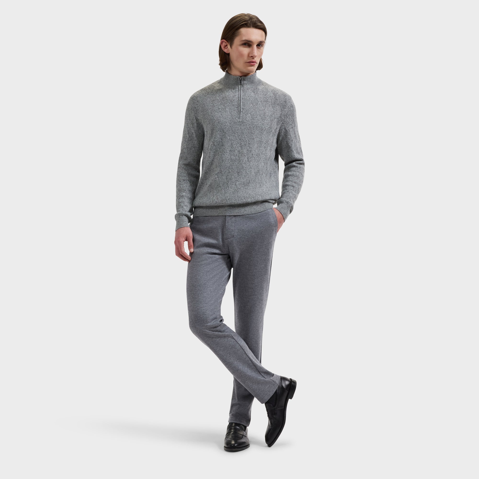 Diamond Stitch Quarter-Zip Sweater