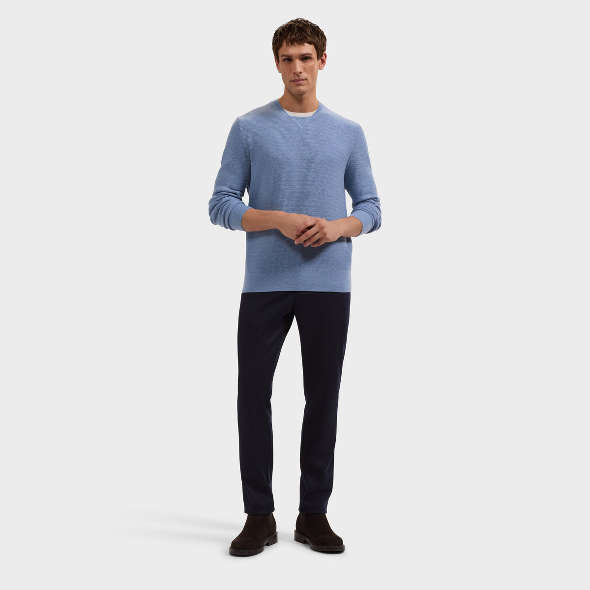 Grid Stitch Crewneck Sweater